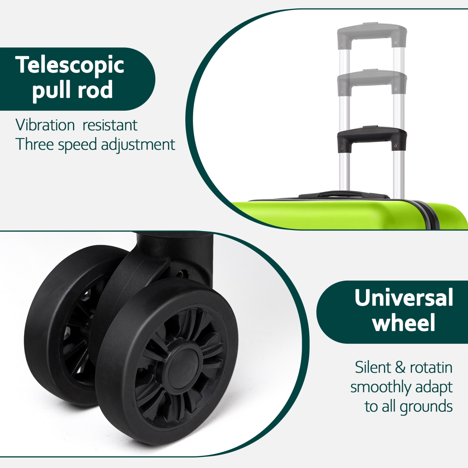 Coolhut – Ensemble de 3 valises rigides vert pomme avec verrou TSA, 4 roulettes universelles bagage de cabine 20 24 28 po