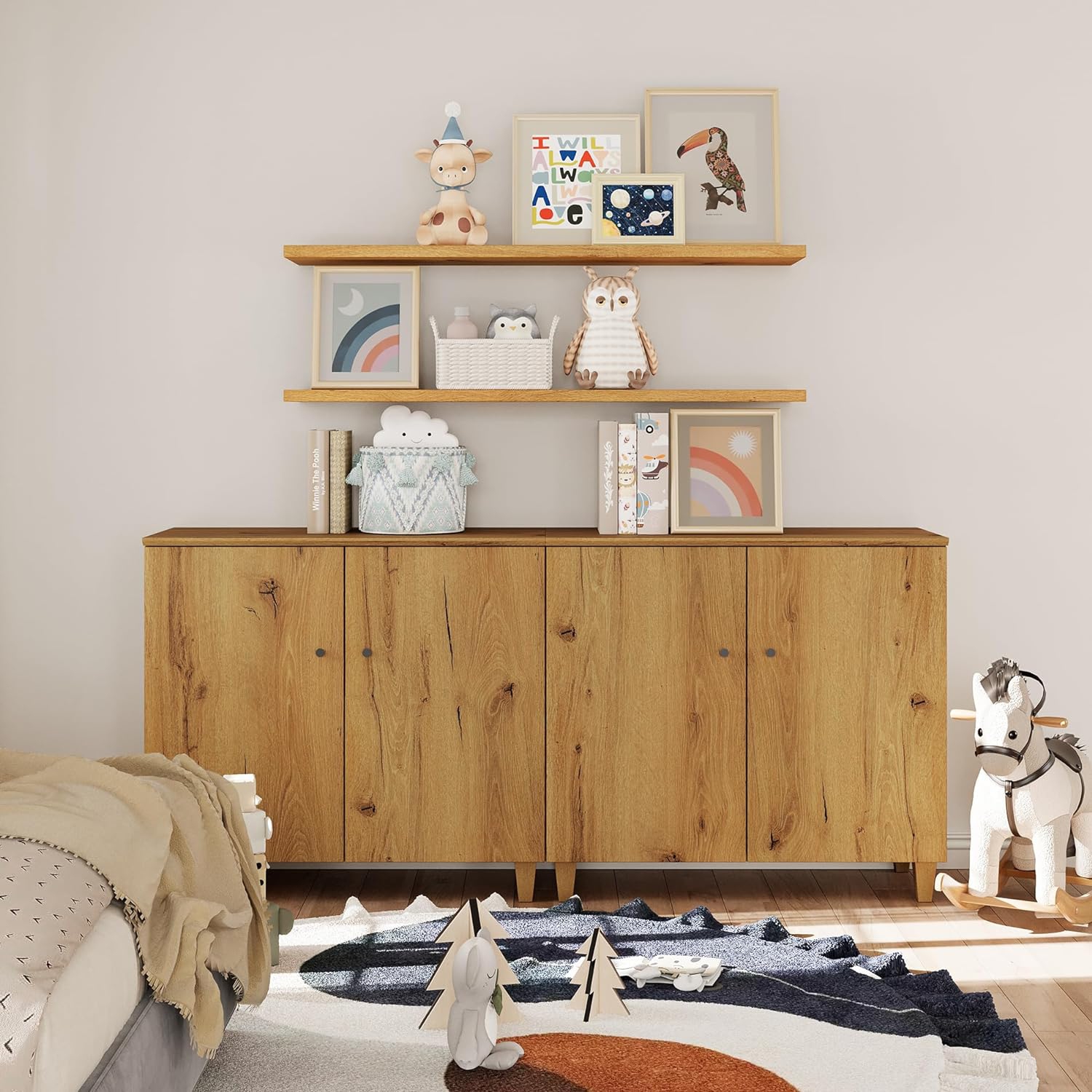 Ensemble WAMPAT de 2 buffet de buffet, armoires de bar à café en bois de 70,8 po avec 4 portes, armoires de rangement de cuisine avec 6 compartiments