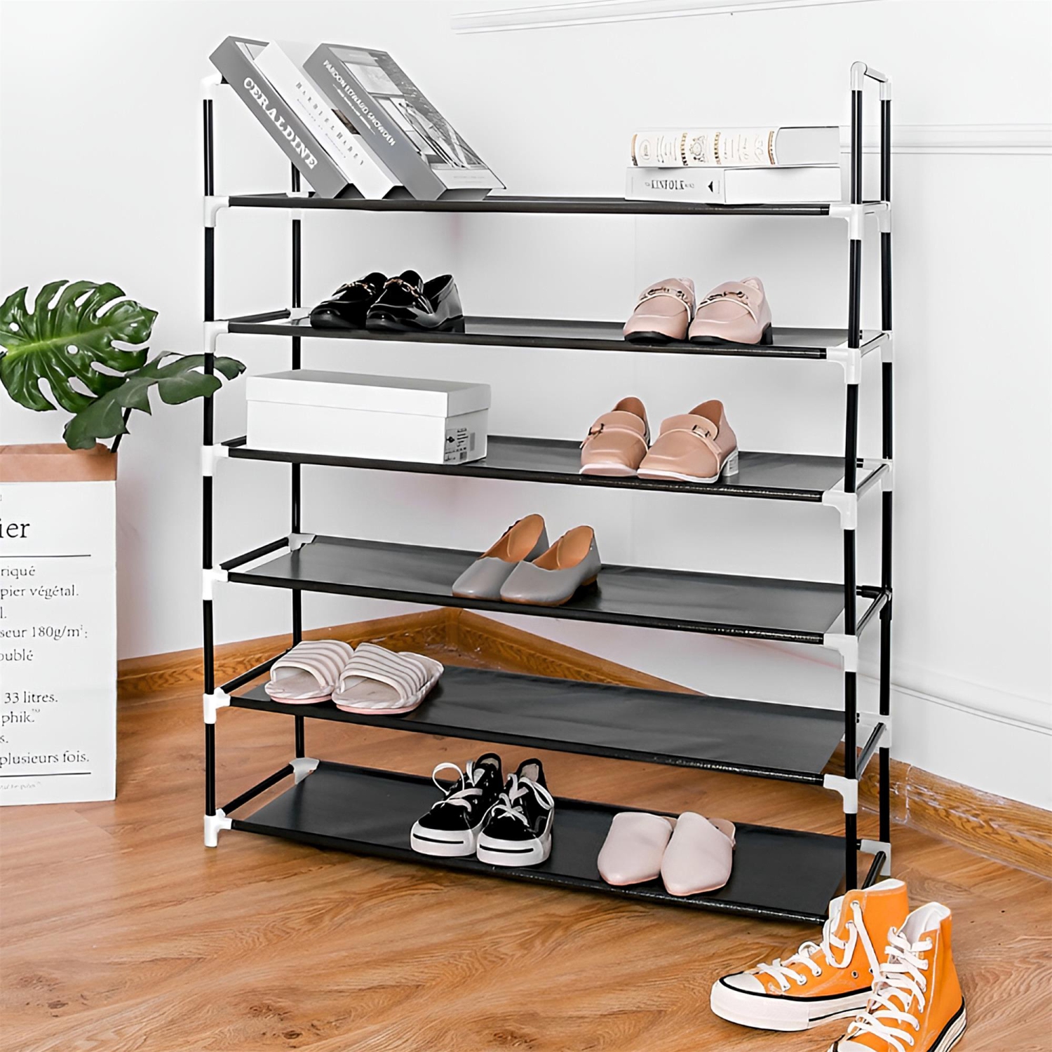 6-Tier Shoe Rack 30-Pair Shoes Storage Organizer Stackable Entryway Shoes Shelf, Black