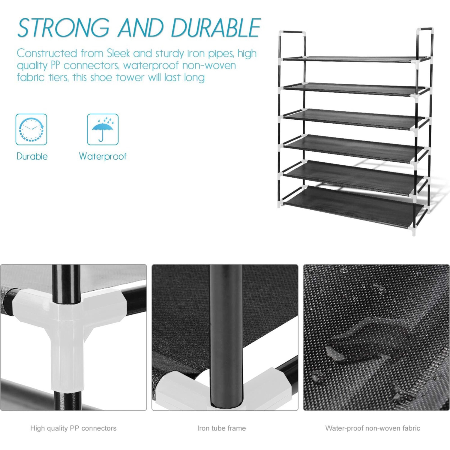 6-Tier Shoe Rack 30-Pair Shoes Storage Organizer Stackable Entryway Shoes Shelf, Black