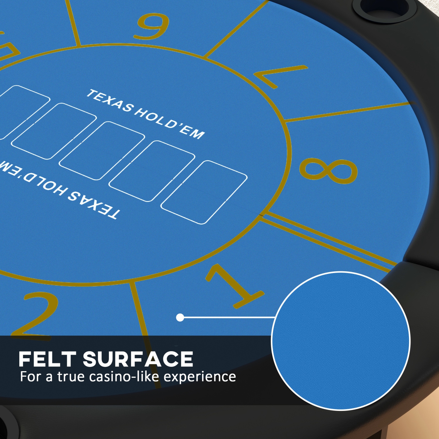 Table de poker pliable Soozier, table de jeu de poker ronde Blackjack Casino Texas Holdem de 47 po pour 8 joueurs avec porte-gobelets, bleu et noir