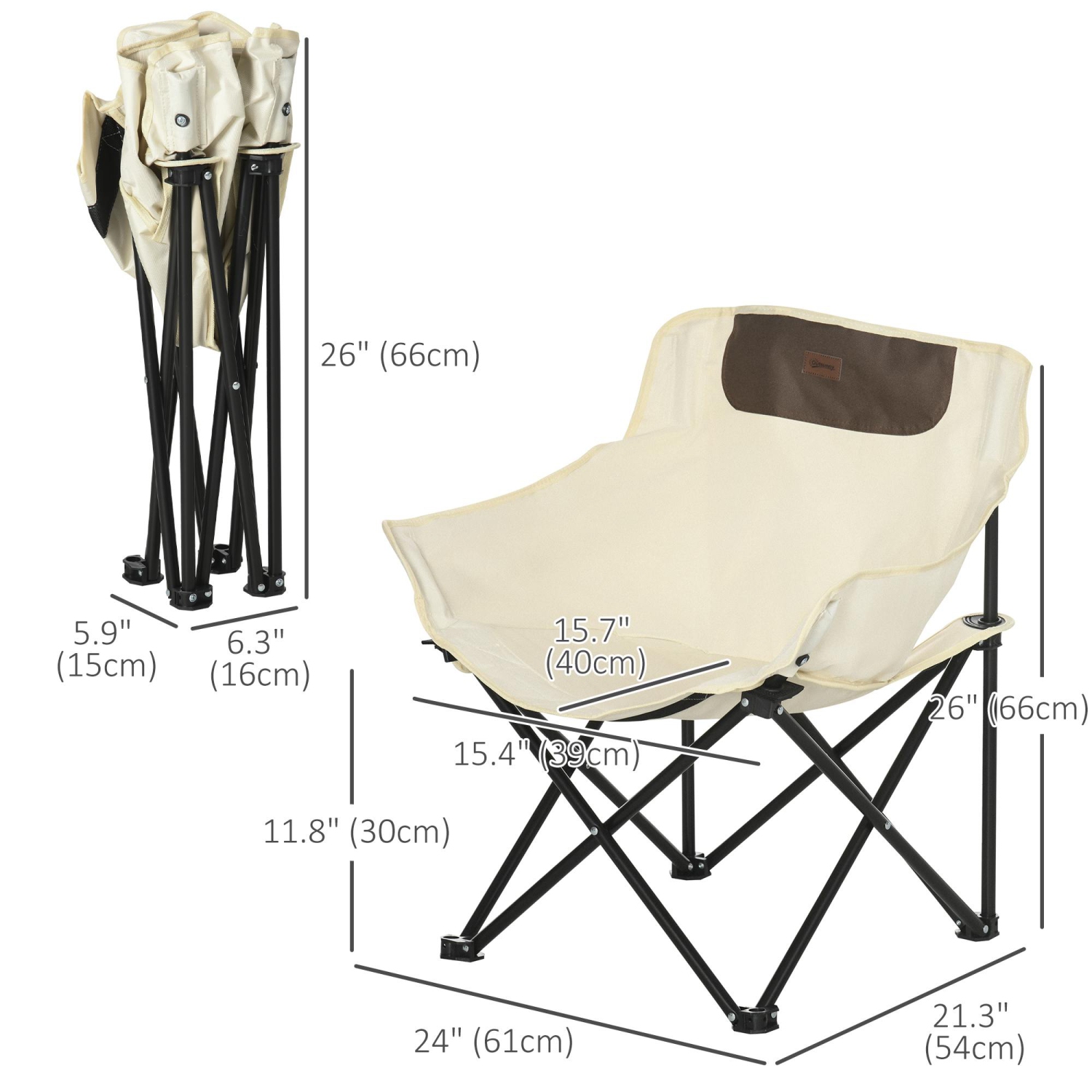 Outsunny Lightweight Camping Chair for Adults, Portable Folding Chair with Carry Bag and Side Pocket for Hiking, Beach, Picnic, Backpacking, White