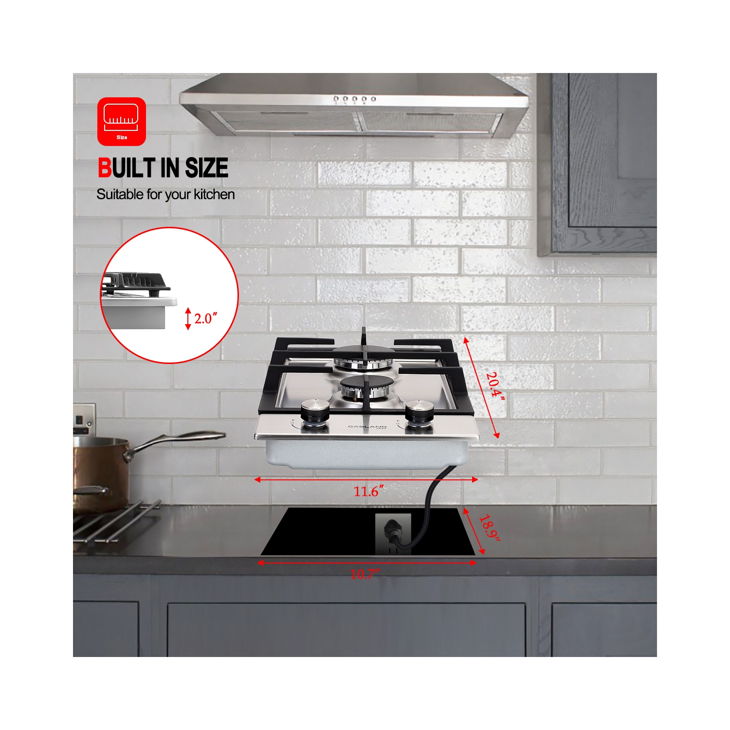 GASLAND 12" 2 Burners NG/LPG Convertible Gas Cooktop, ETL Certified, Stainless Steels