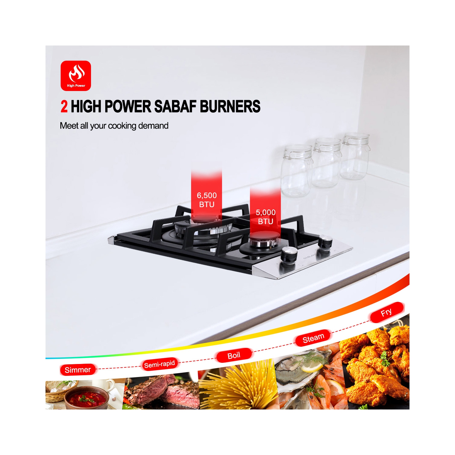 GASLAND 12" 2 Burners NG/LPG Convertible Gas Cooktop, ETL Certified, Stainless Steels, Black