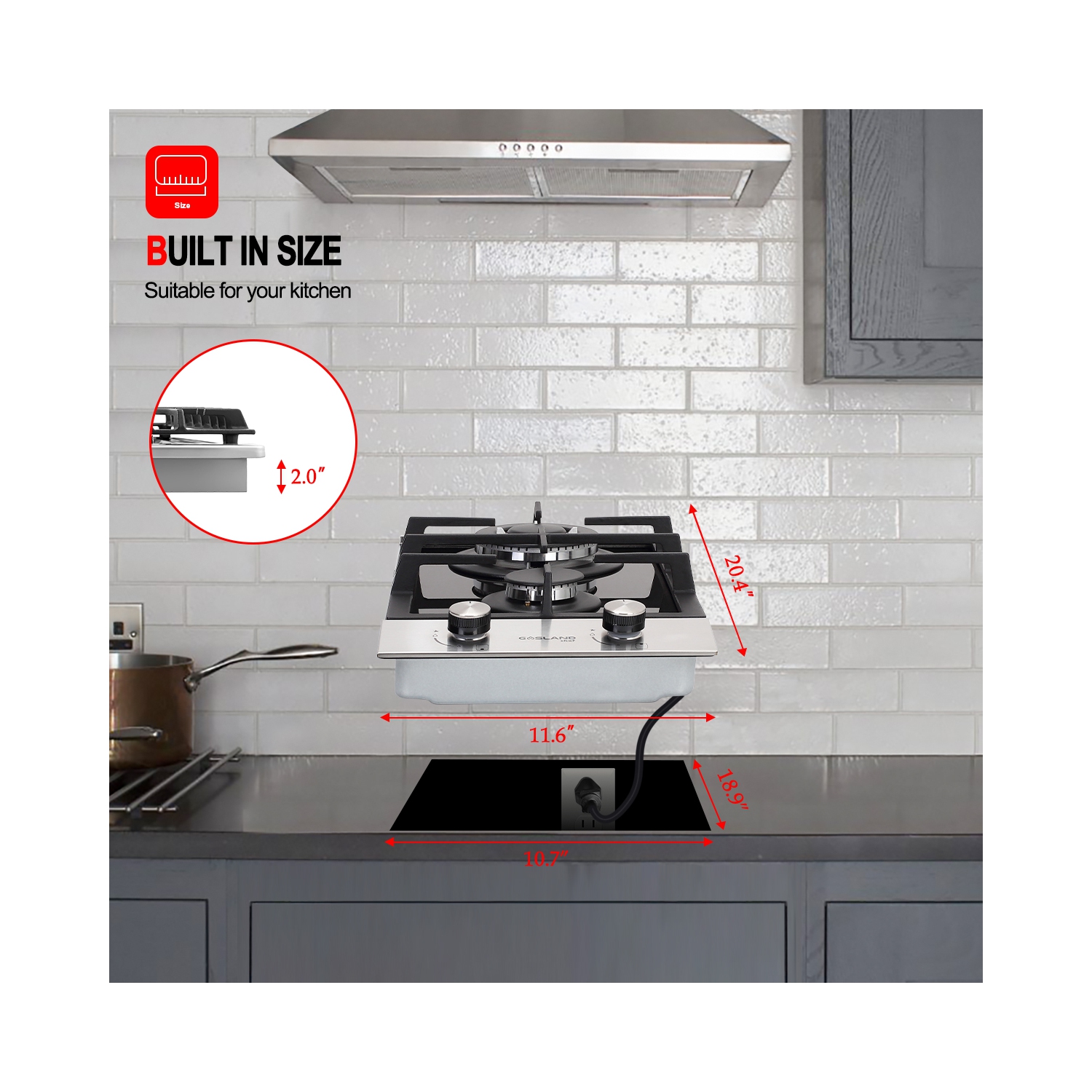 GASLAND 12" 2 Burners NG/LPG Convertible Gas Cooktop, ETL Certified, Stainless Steels, Black