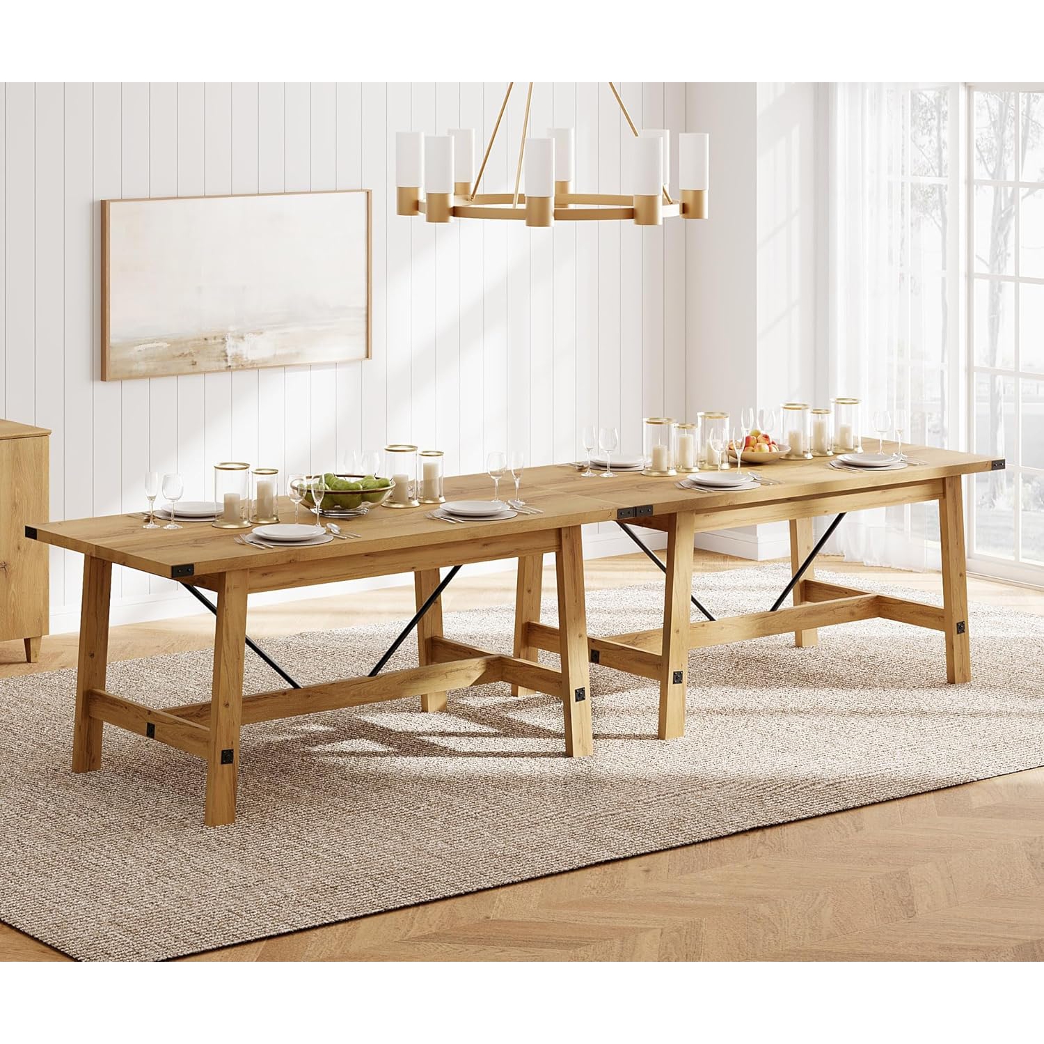 WAMPAT – Table de salle à manger champêtre pour 6&nbsp;personnes, ensemble de 2 tables de cuisine rectangulaires en bois de 2 67 x 2 po avec