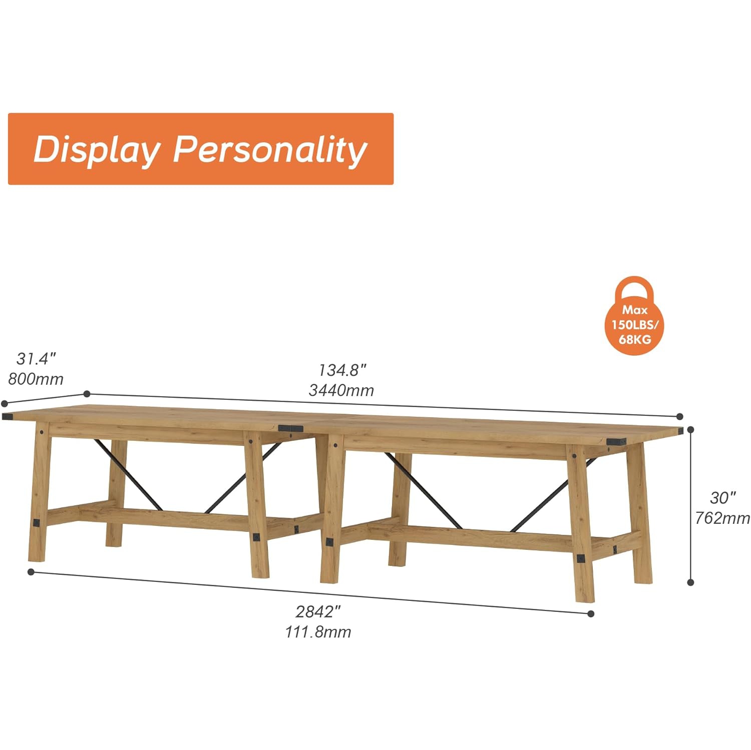 WAMPAT – Table de salle à manger champêtre pour 6&nbsp;personnes, ensemble de 2 tables de cuisine rectangulaires en bois de 2 67 x 2 po avec