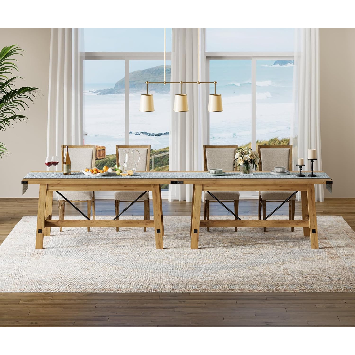 WAMPAT – Table de salle à manger champêtre pour 6&nbsp;personnes, ensemble de 2 tables de cuisine rectangulaires en bois de 2 67 x 2 po avec