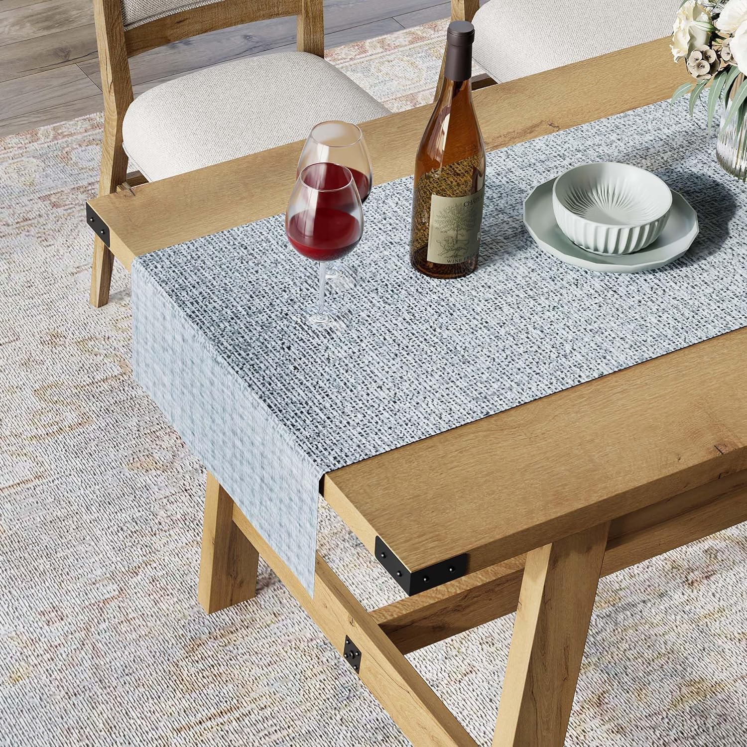 WAMPAT – Table de salle à manger champêtre pour 6&nbsp;personnes, table de cuisine rectangulaire moderne en bois de 67,7 po avec décoration en métal