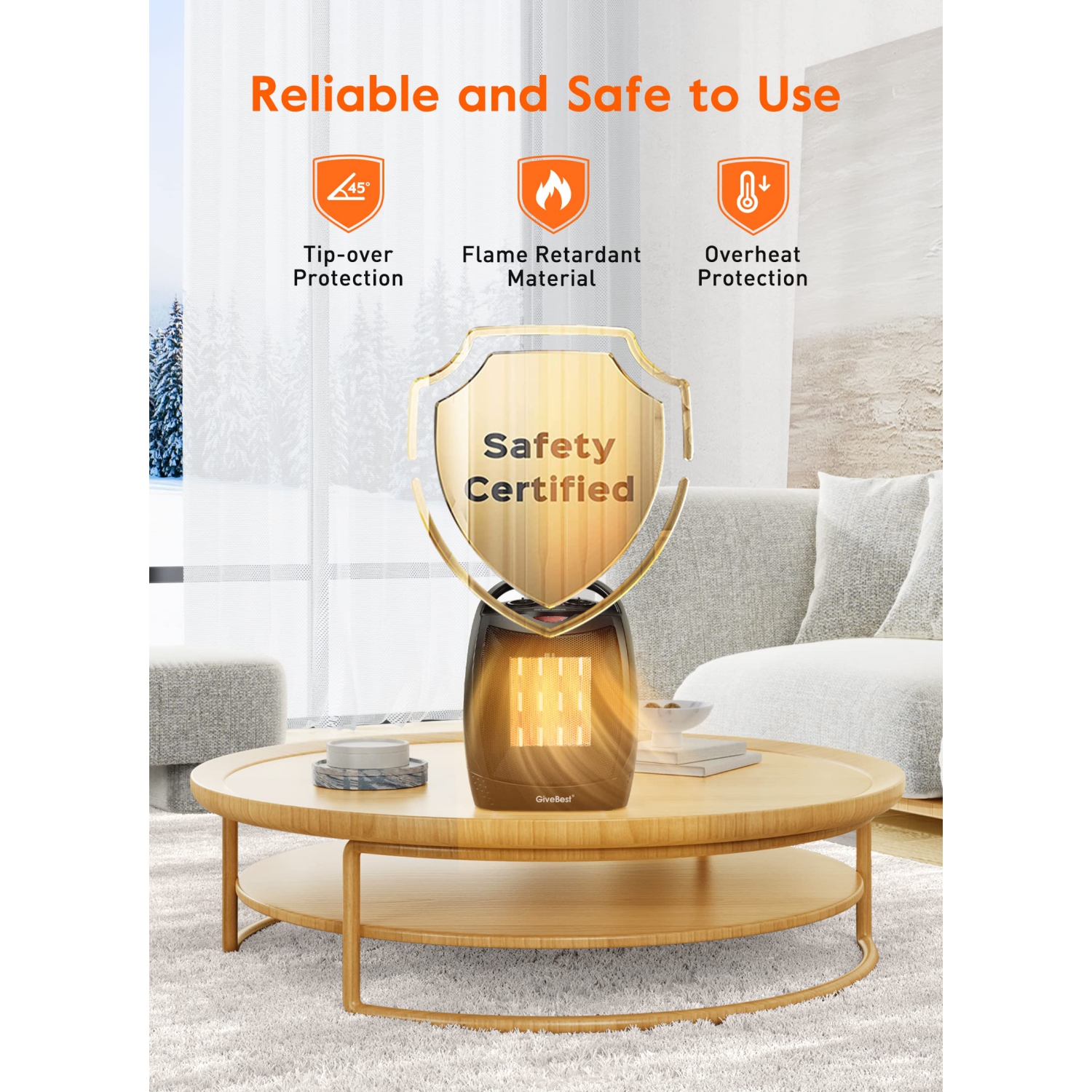 Portable Electric Space Heater with Thermostat, 1500W/750W Safe & Quiet Ceramic Heater Fan, Heat Up 200 sq. Ft for Office Room Desk Indoor Use