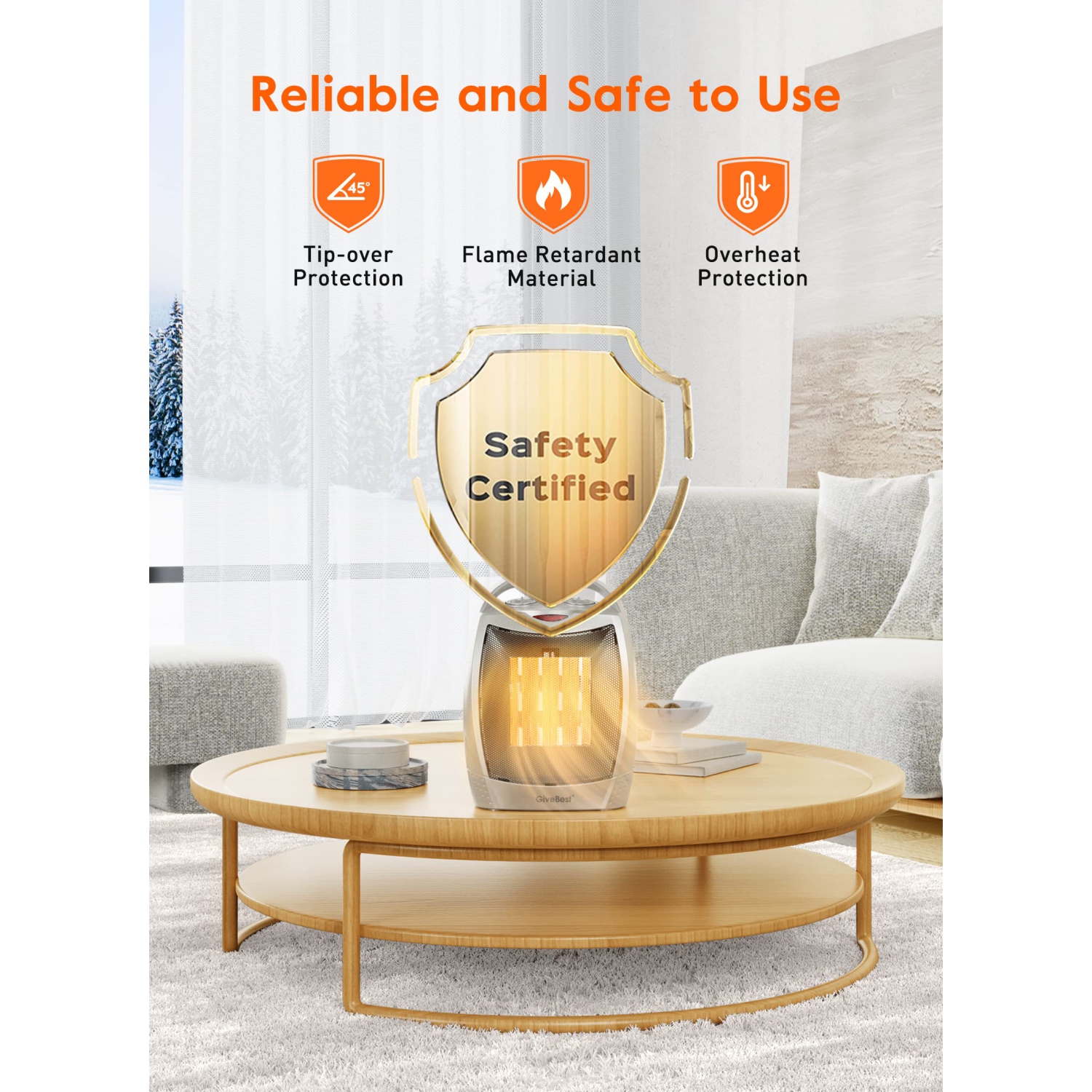 Chaufferette électrique portative avec thermostat, ventilateur en céramique sécuritaire et silencieux 1500 W/750 W, chauffage jusqu'à 200