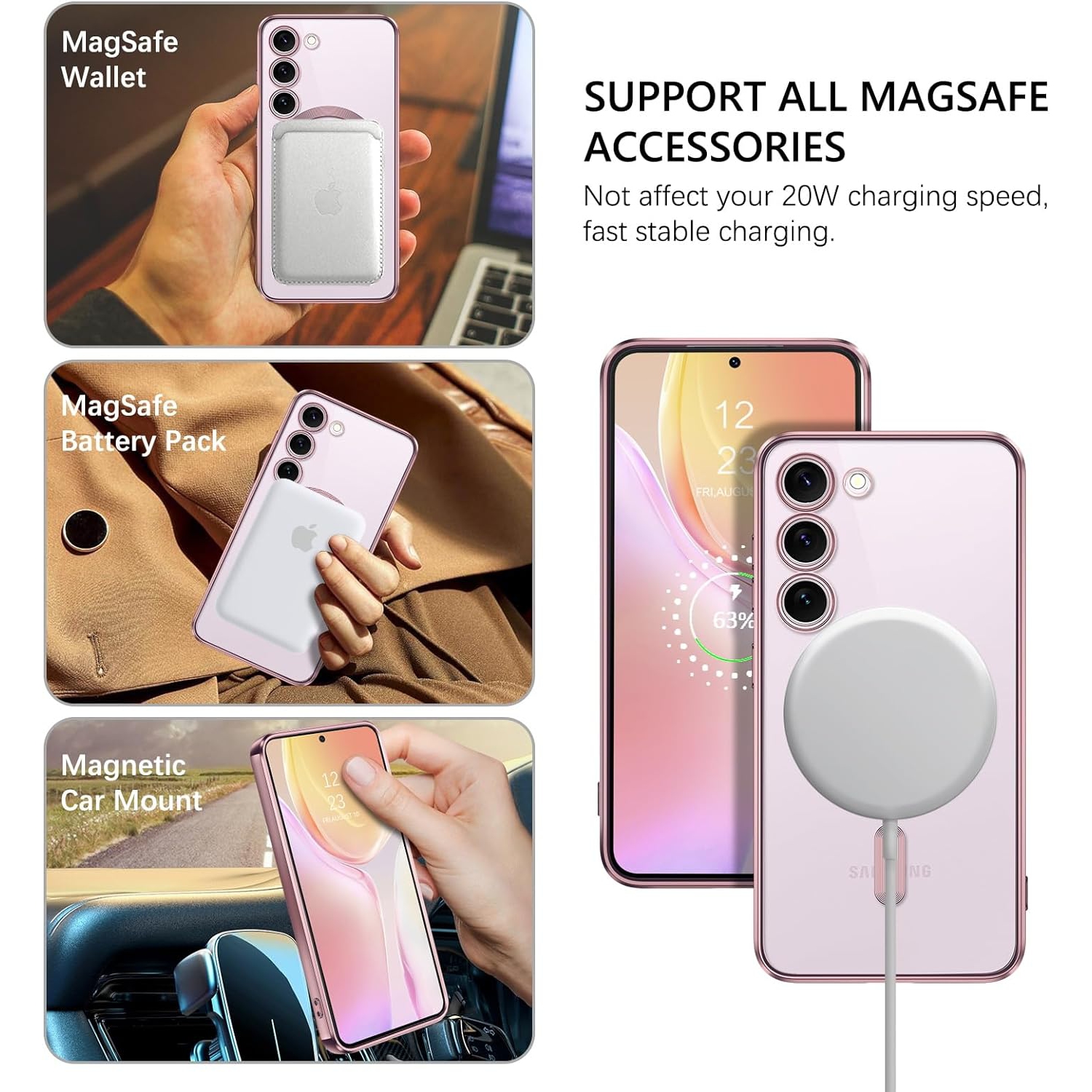 Magnetic Case Designed for Samsung Galaxy S24 Ultra 5G - Compatible with MagSafe Charging & Accessories - Rose Gold