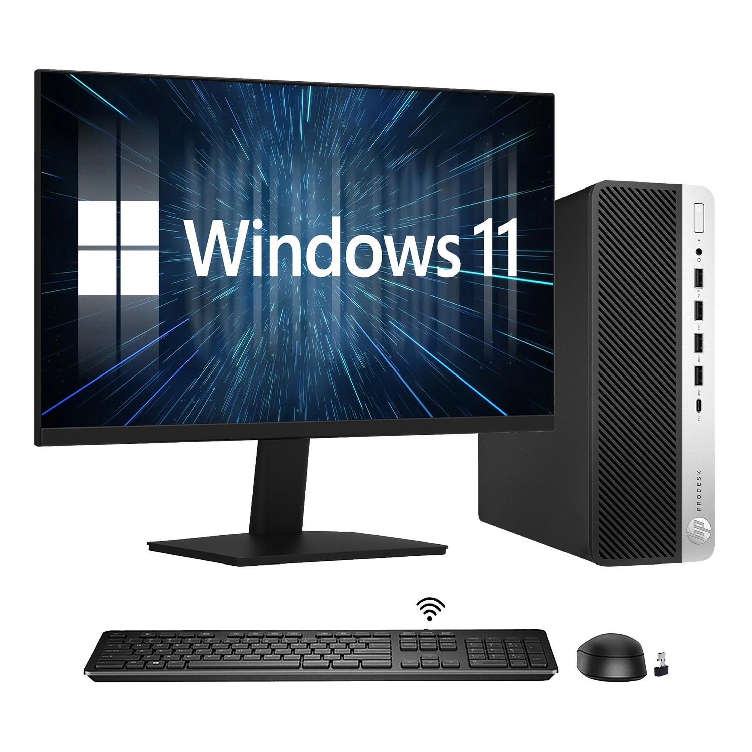 Refurbished (Good) - Hp ProDesk 600 G4 SFF Business Desktop PC Computer - New Dual 24 inch Monitor (Intel Core i5 8th GEN/ 32GB DDR4 RAM/ 2TB NVMe SSD/ WINDOWS 11 PRO/ RGB Headset)