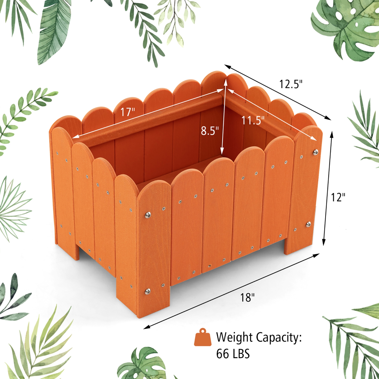 Gymax 2 Pack Rectangular Planter Box Weather-resistant HDPE Flower Pot w/ Drainage Gaps