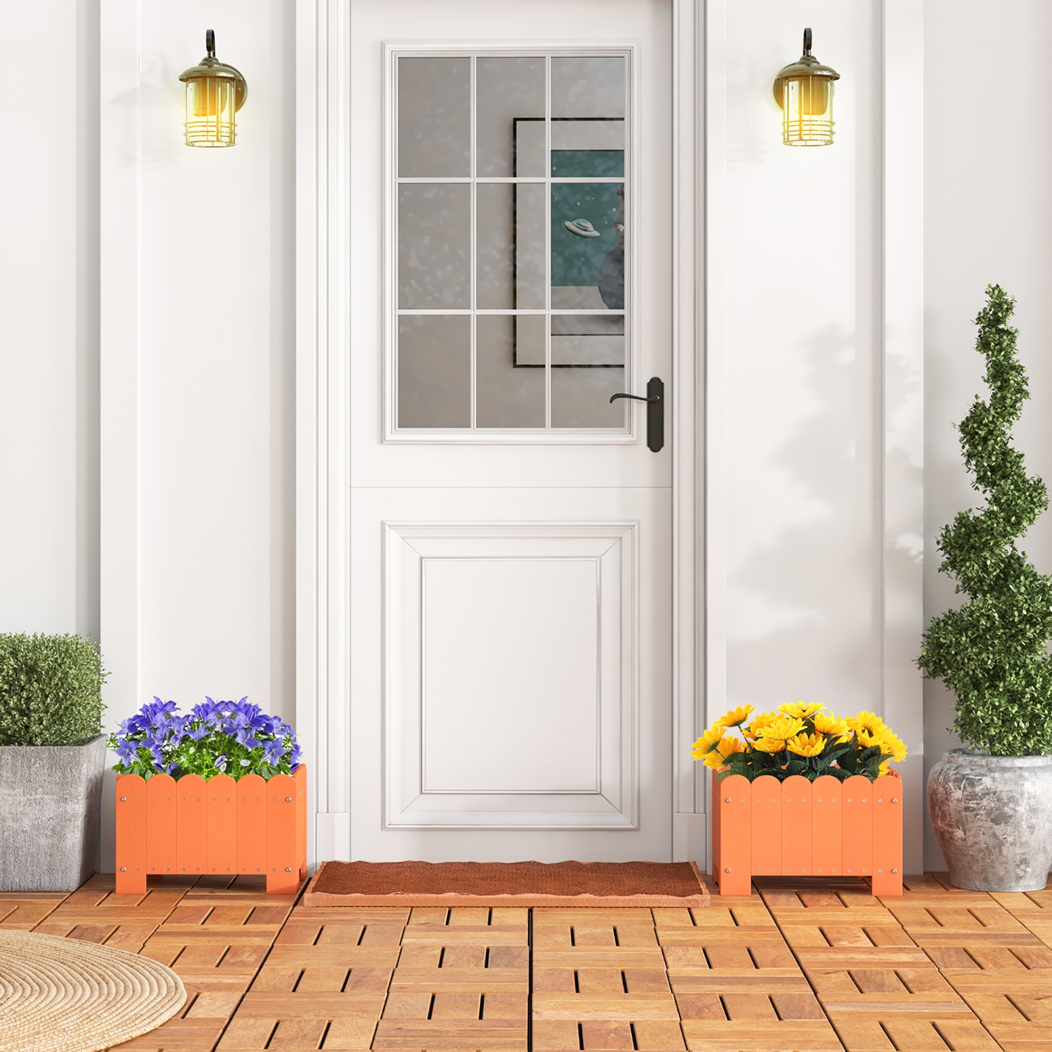 Gymax 2 Pack Rectangular Planter Box Weather-resistant HDPE Flower Pot w/ Drainage Gaps