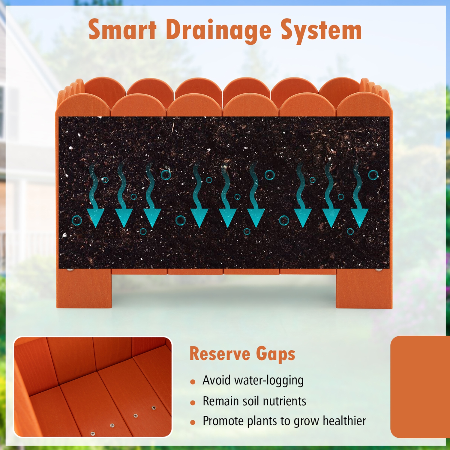 Gymax 2 Pack Rectangular Planter Box Weather-resistant HDPE Flower Pot w/ Drainage Gaps