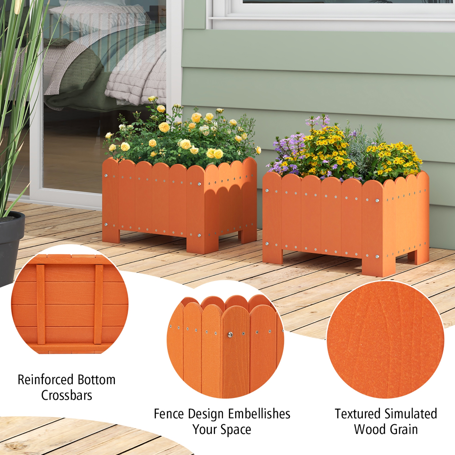Gymax 2 Pack Rectangular Planter Box Weather-resistant HDPE Flower Pot w/ Drainage Gaps