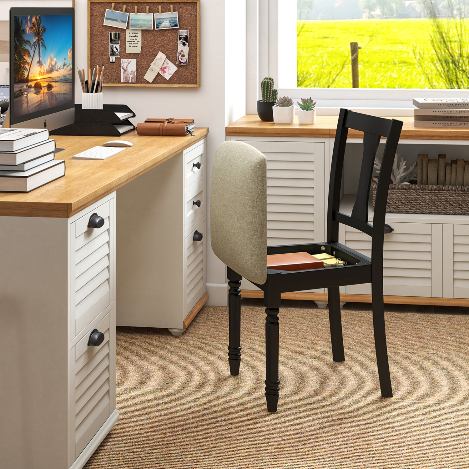 Gymax Set of 4 Upholstered Wooden Dining Chair w/ Seat Storage Space