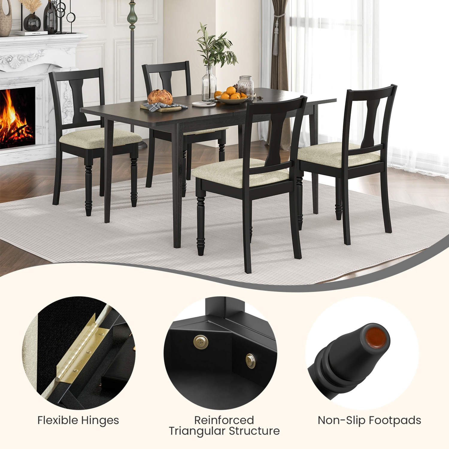 Gymax Set of 4 Upholstered Wooden Dining Chair w/ Seat Storage Space