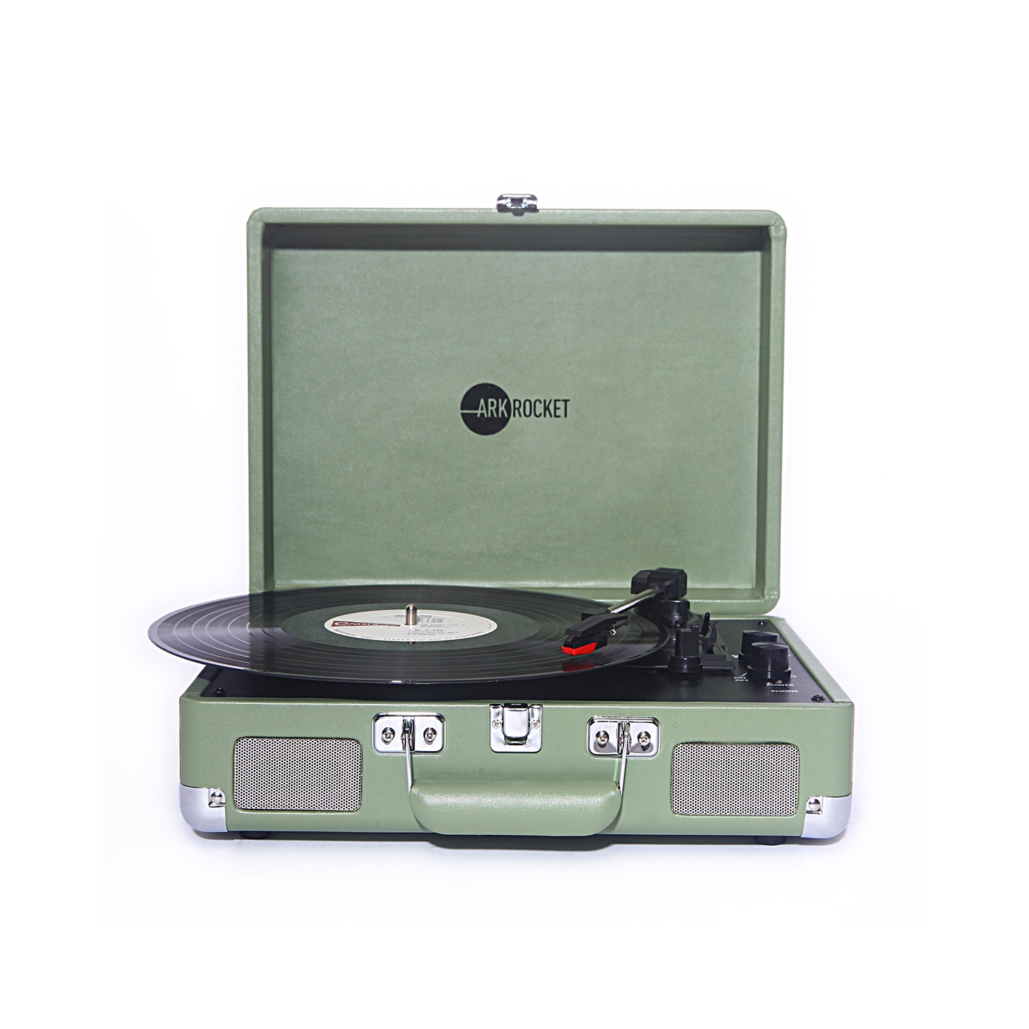 Arkrocket Curiosity Bluetooth Turntable Retro Suitcase 3-Speed Record Player with Built-in Speakers-Mint Green