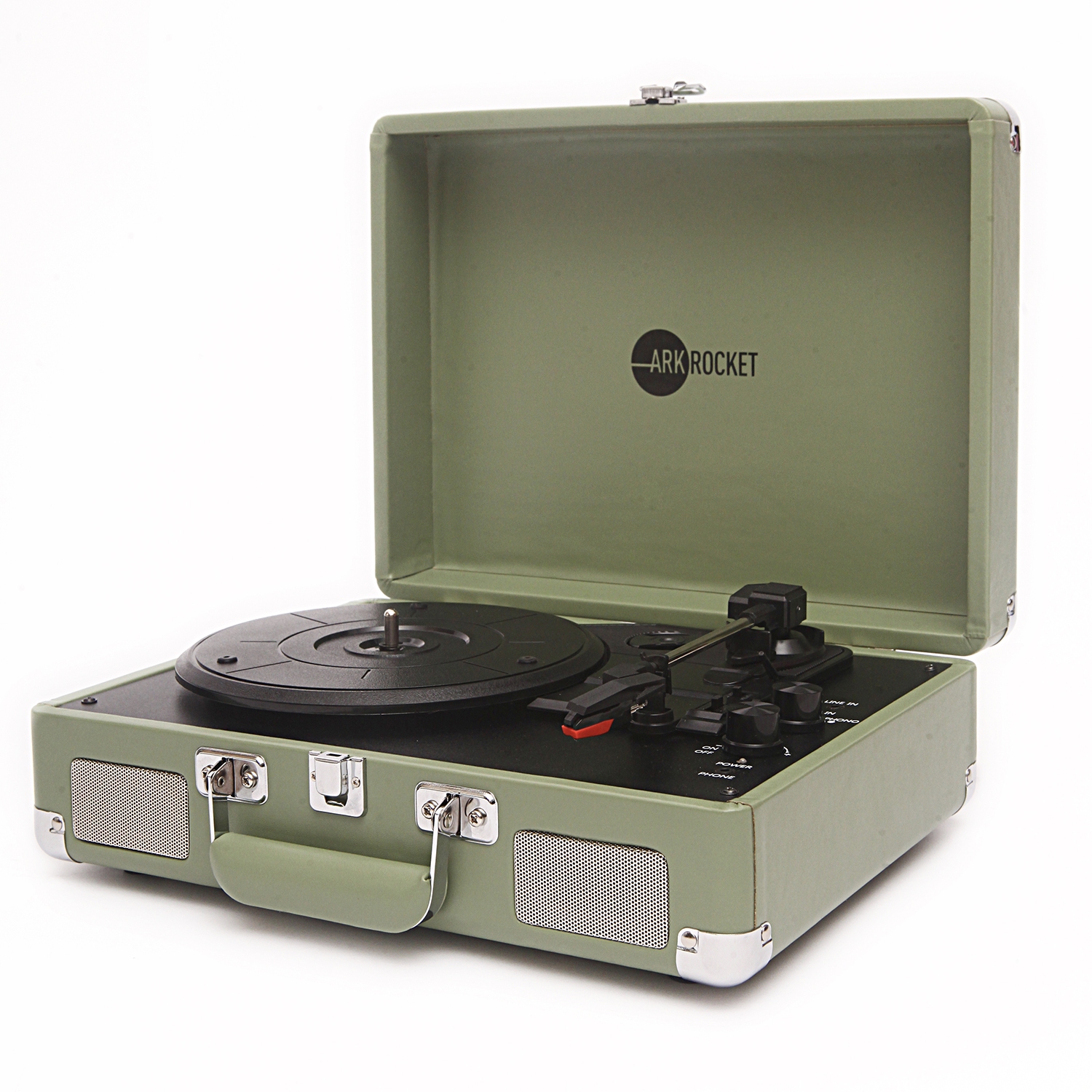 Arkrocket Curiosity Bluetooth Turntable Retro Suitcase 3-Speed Record Player with Built-in Speakers-Mint Green