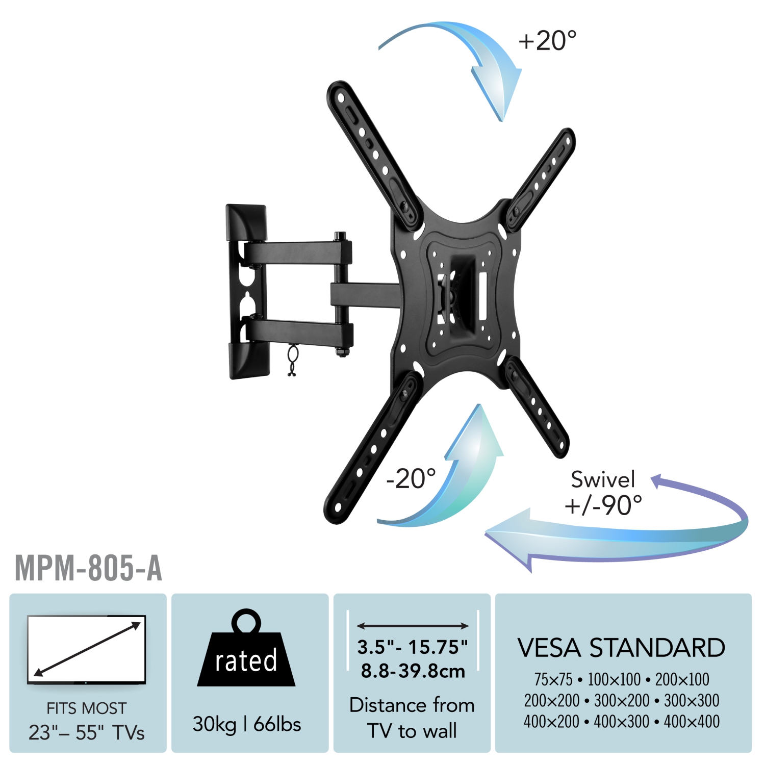 CorLiving Full-Motion X-frame Wall Mount for 23" - 55" TVs