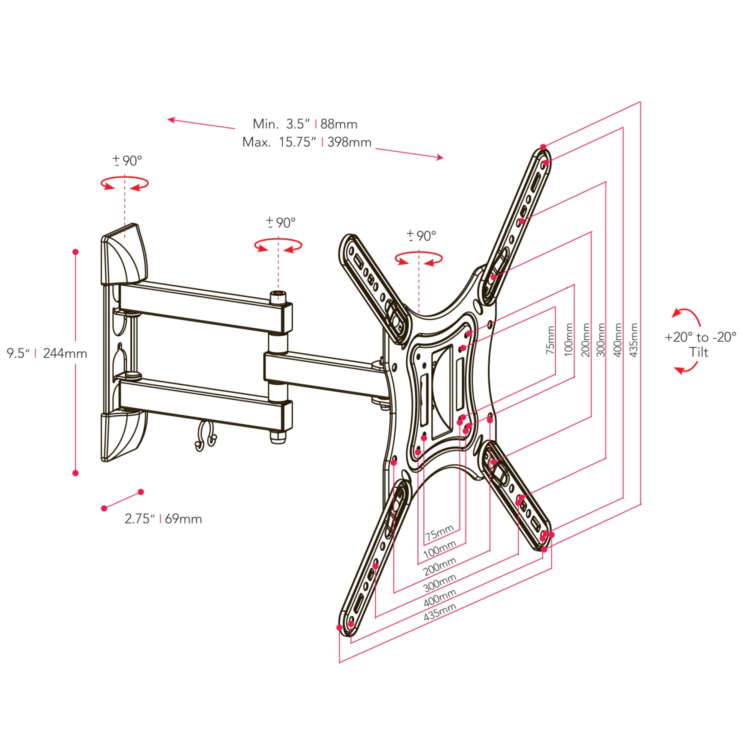 CorLiving Full-Motion X-frame Wall Mount for 23" - 55" TVs