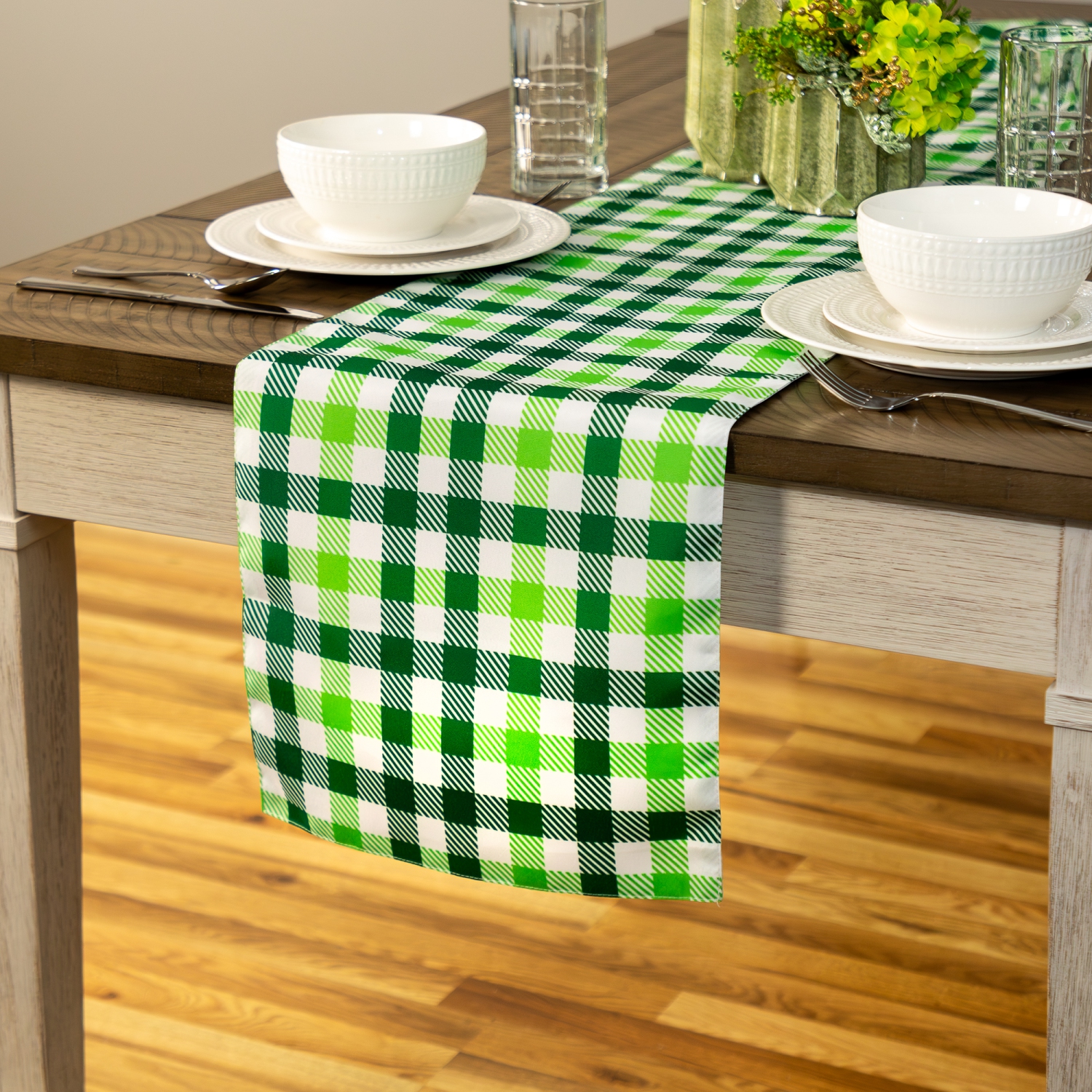 72" Green Checkered Table Runner