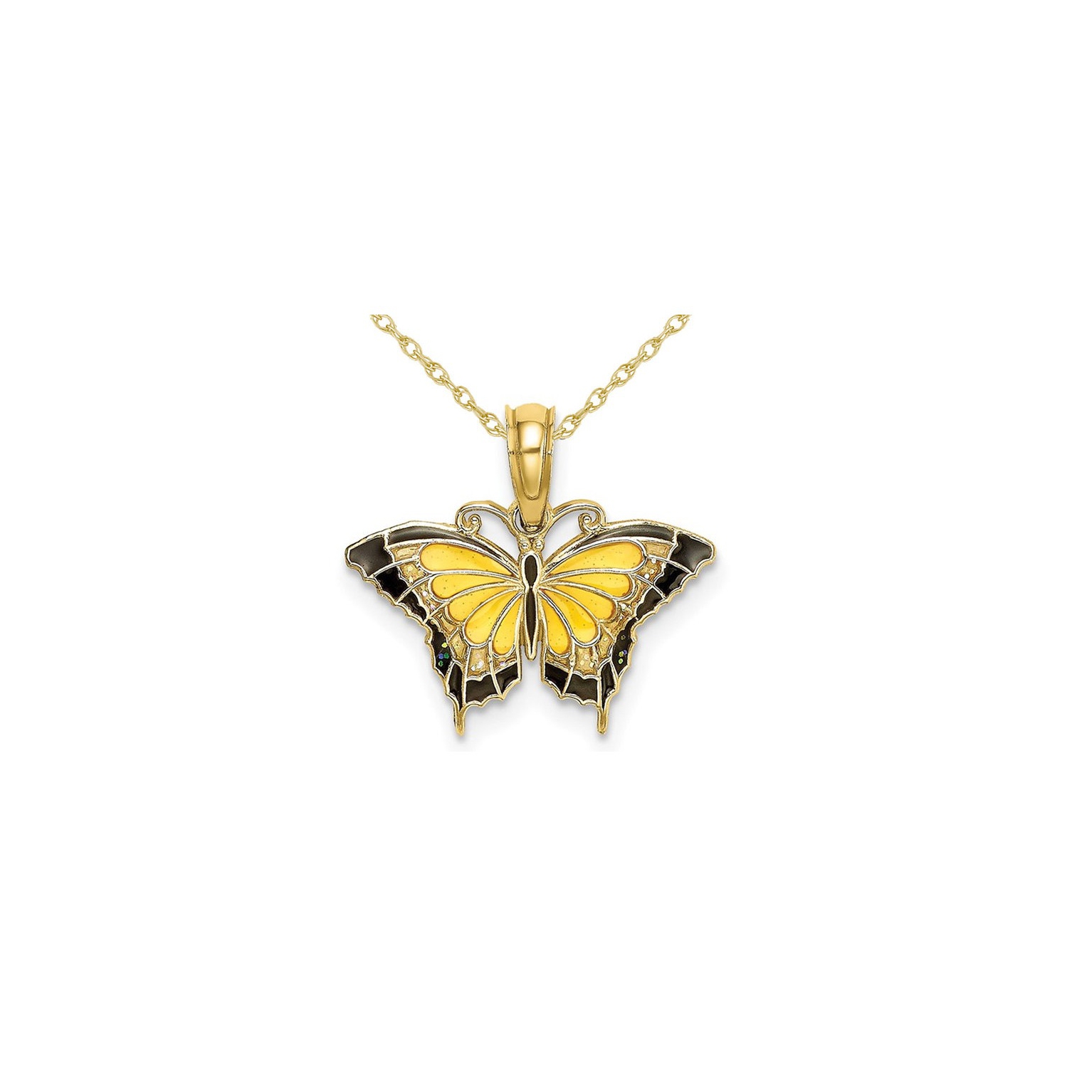Yellow Butterfly Charm Pendant Necklace in 10K Yellow Gold with Chain