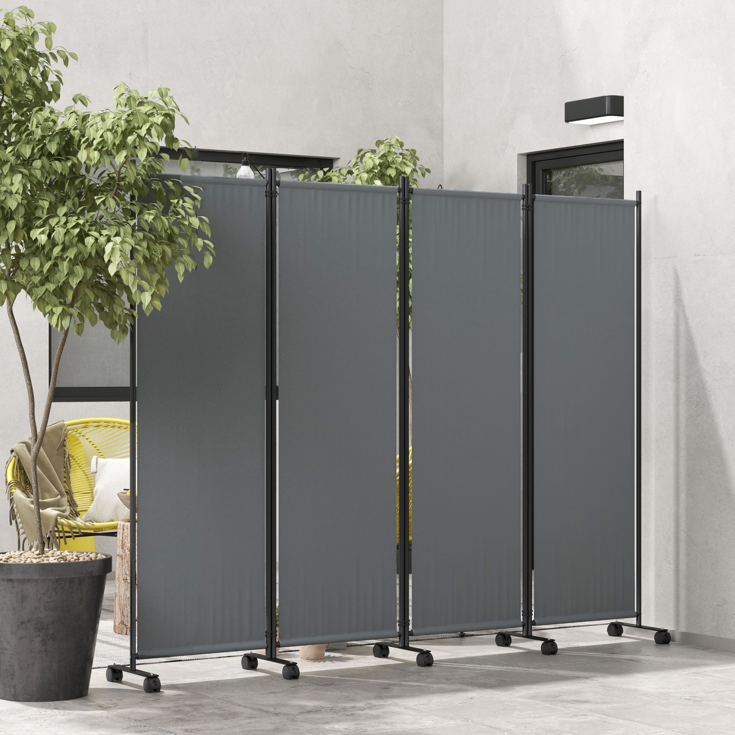 Outsunny 4 Panel Folding Room Divider with Lockable Wheels, 5.6ft Rolling Privacy Screen, Portable Freestanding Room Partition Separator for Home