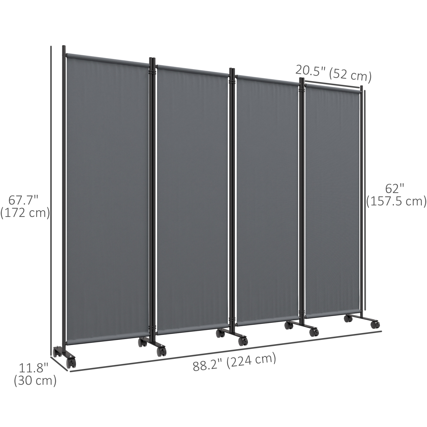 Outsunny 4 Panel Folding Room Divider with Lockable Wheels, 5.6ft Rolling Privacy Screen, Portable Freestanding Room Partition Separator for Home