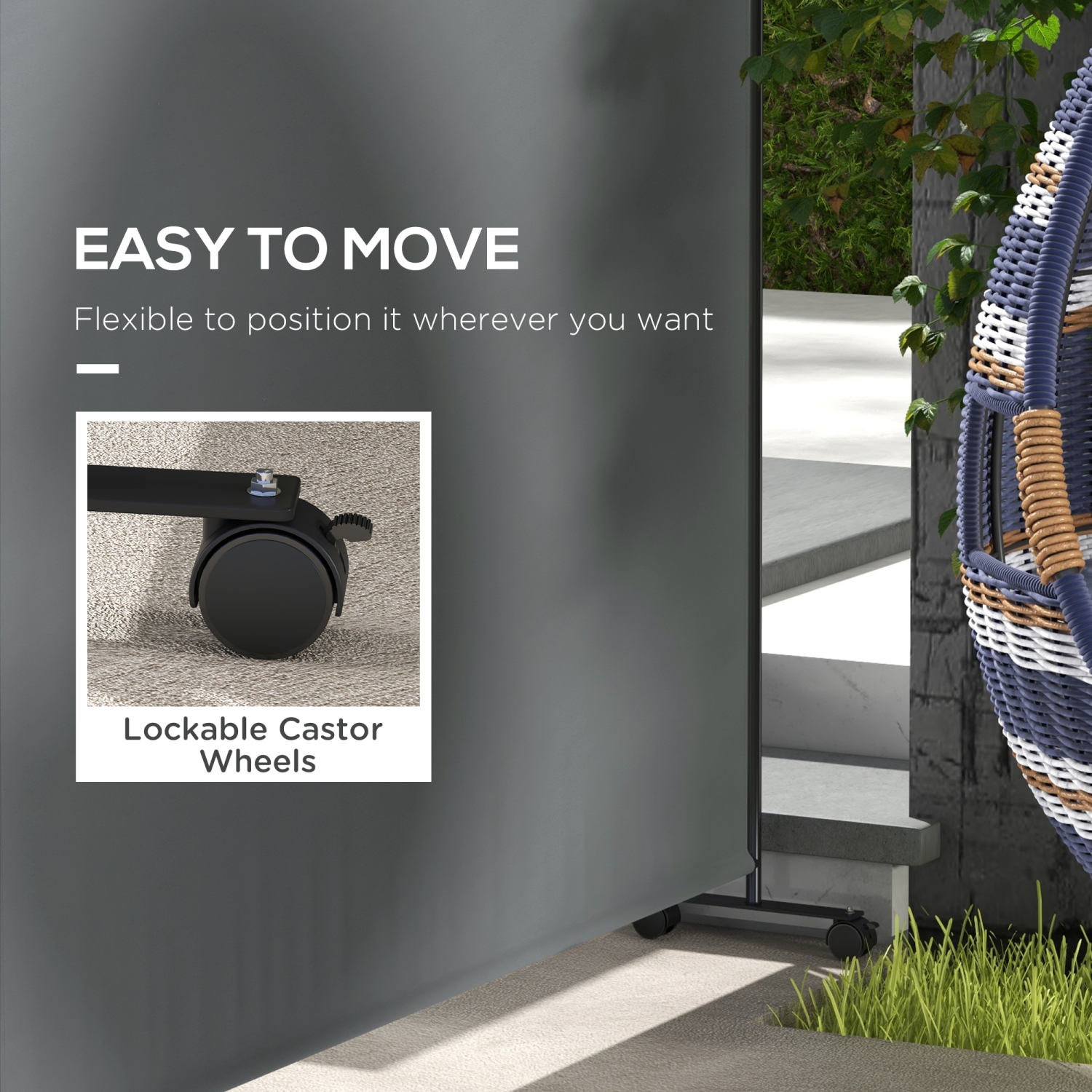 Outsunny 4 Panel Folding Room Divider with Lockable Wheels, 5.6ft Rolling Privacy Screen, Portable Freestanding Room Partition Separator for Home