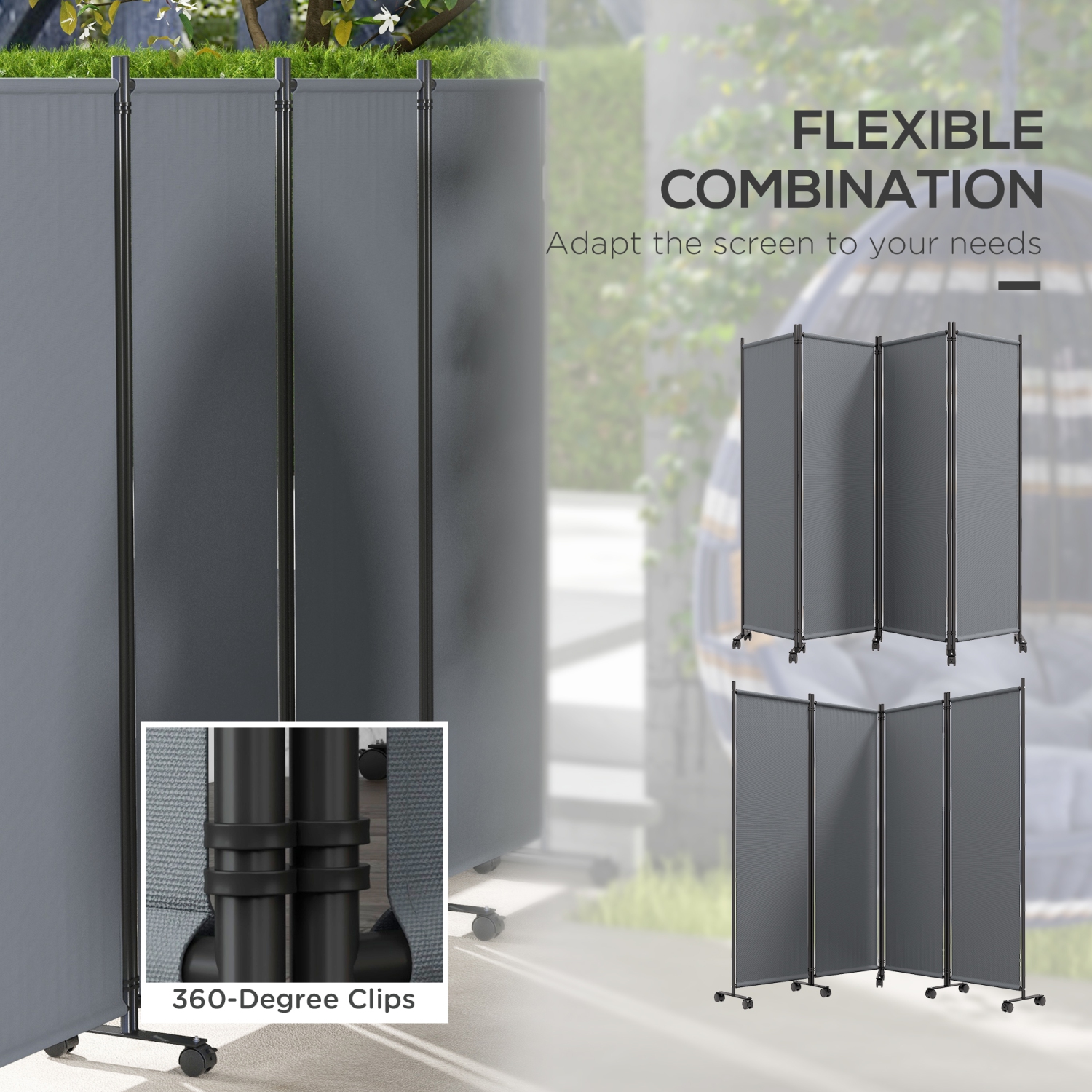 Outsunny 4 Panel Folding Room Divider with Lockable Wheels, 5.6ft Rolling Privacy Screen, Portable Freestanding Room Partition Separator for Home