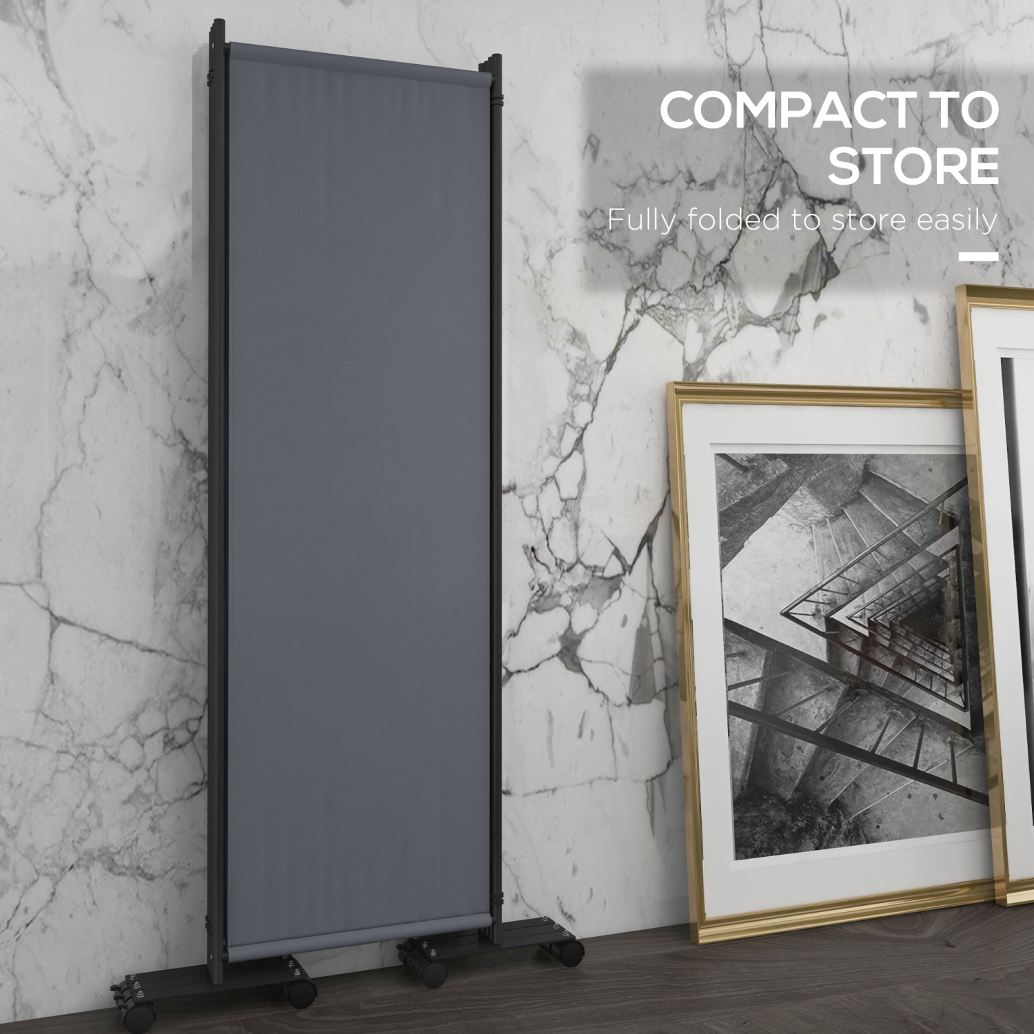 Outsunny 4 Panel Folding Room Divider with Lockable Wheels, 5.6ft Rolling Privacy Screen, Portable Freestanding Room Partition Separator for Home