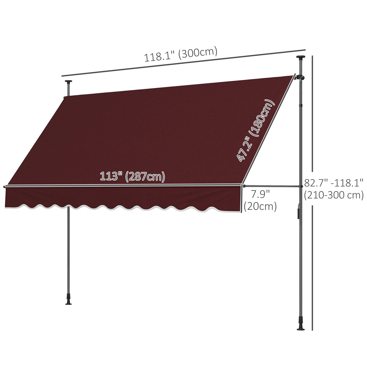 Outsunny 10' x 3' Manual Retractable Awning, Non-Screw Freestanding Patio Sun Shade Shelter with Support Pole Stand and UV-resistant fabric for