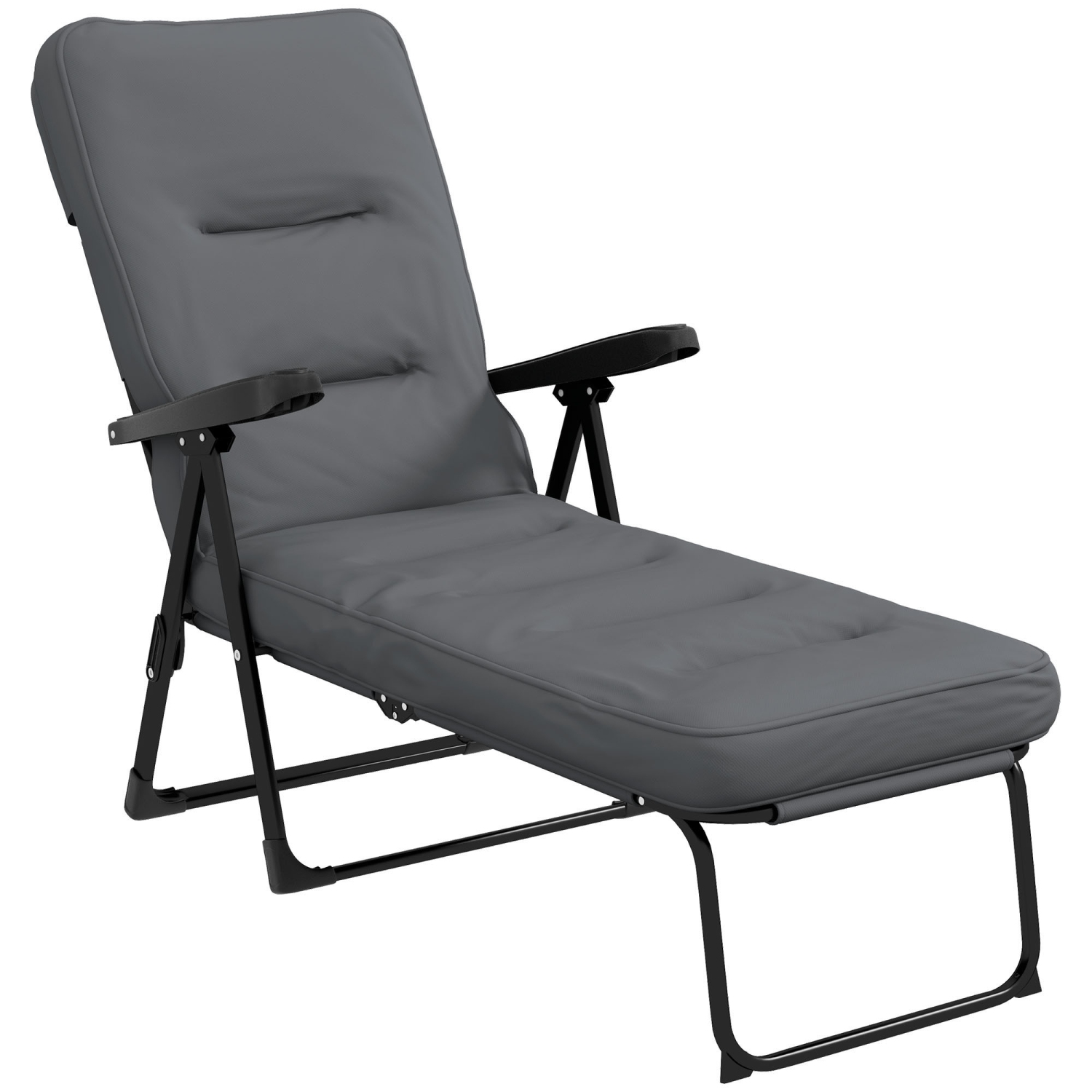 Outsunny Outdoor Lounge Chair with Padded Cushion, Folding Reclining Patio Garden Chair with Recline Back, Footrest, for Poolside, Patio, Light Grey