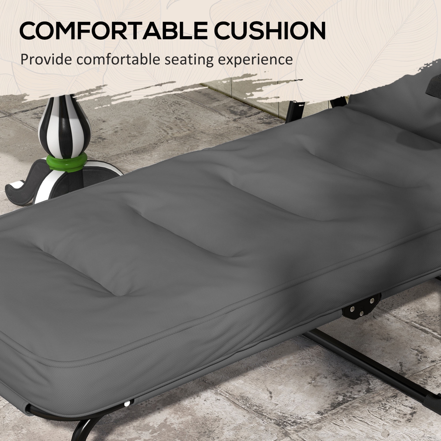 Outsunny Outdoor Lounge Chair with Padded Cushion, Folding Reclining Patio Garden Chair with Recline Back, Footrest, for Poolside, Patio, Light Grey