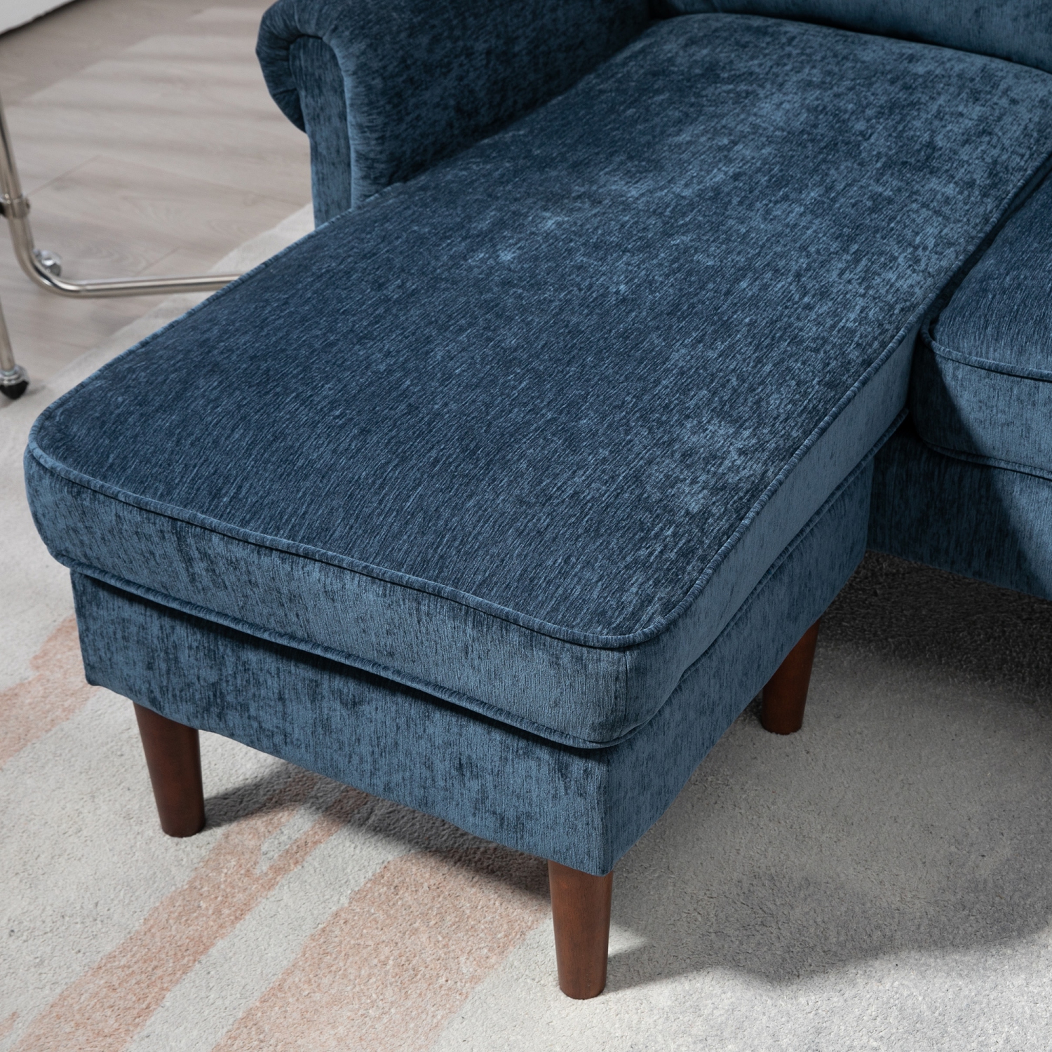 HOMCOM Sectional Sofa with Changeable Chaise Lounge, 3-Seater Chenille Upholstery Couch with Wooden Legs, Modern L Shape Corner Sofa for Living Room,