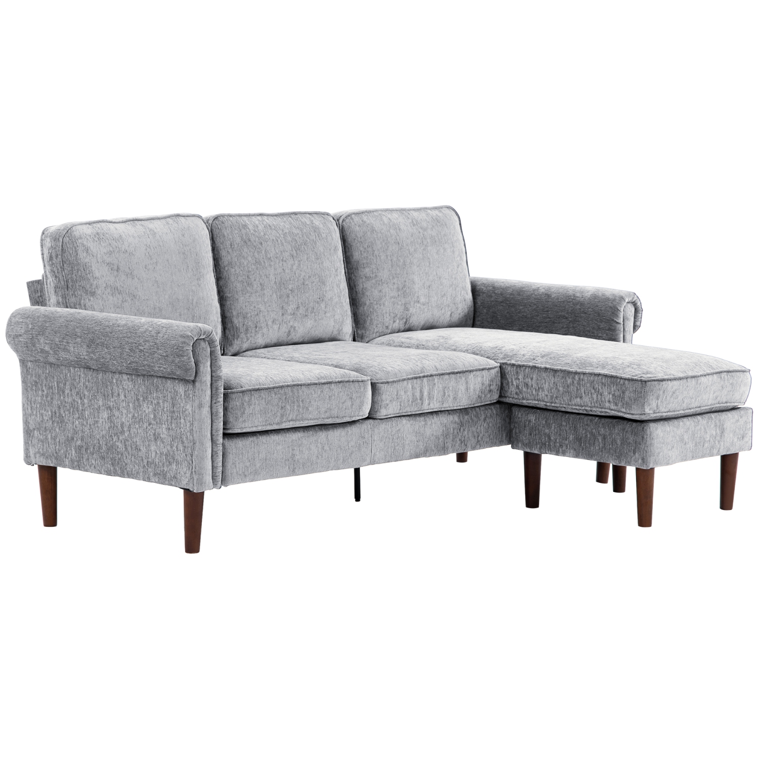 HOMCOM Sectional Sofa with Changeable Chaise Lounge, 3-Seater Chenille Upholstery Couch with Wooden Legs, Modern L Shape Corner Sofa for Living Room,