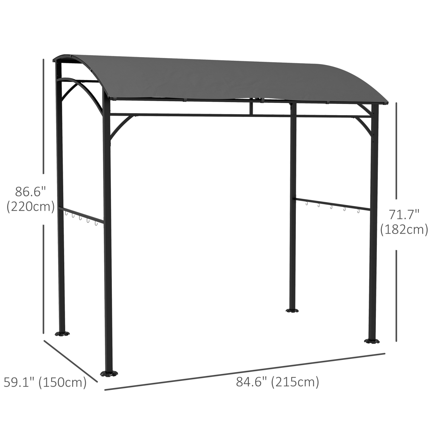 Outsunny 7' x 5' BBQ Grill Gazebo Tent, Garden Grill Canopy with Steel Frame and Hooks, Outdoor Sun Shade, Charcoal Grey