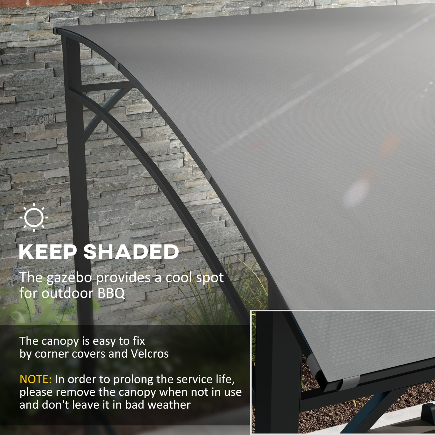 Outsunny 7' x 5' BBQ Grill Gazebo Tent, Garden Grill Canopy with Steel Frame and Hooks, Outdoor Sun Shade, Charcoal Grey