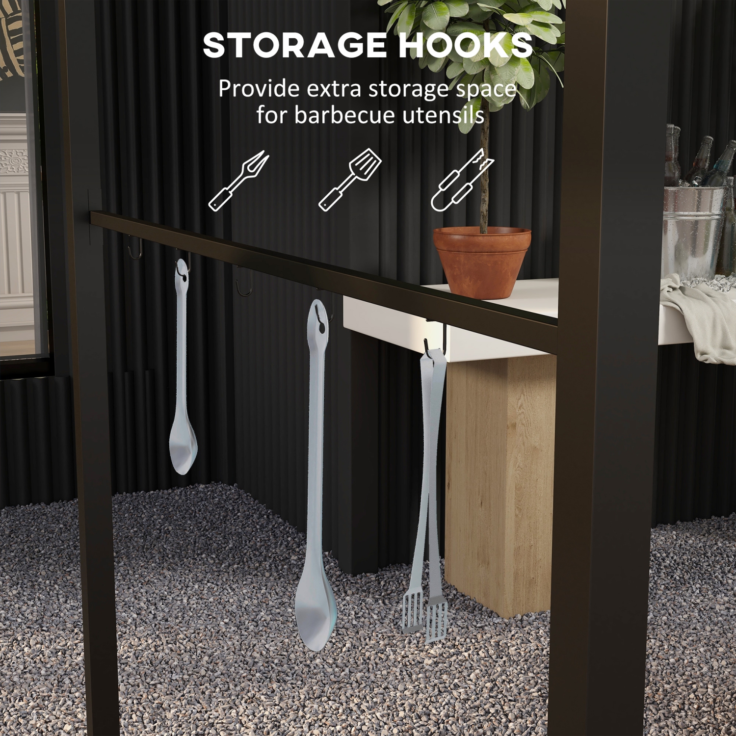 Outsunny 7' x 5' BBQ Grill Gazebo Tent, Garden Grill Canopy with Steel Frame and Hooks, Outdoor Sun Shade, Charcoal Grey