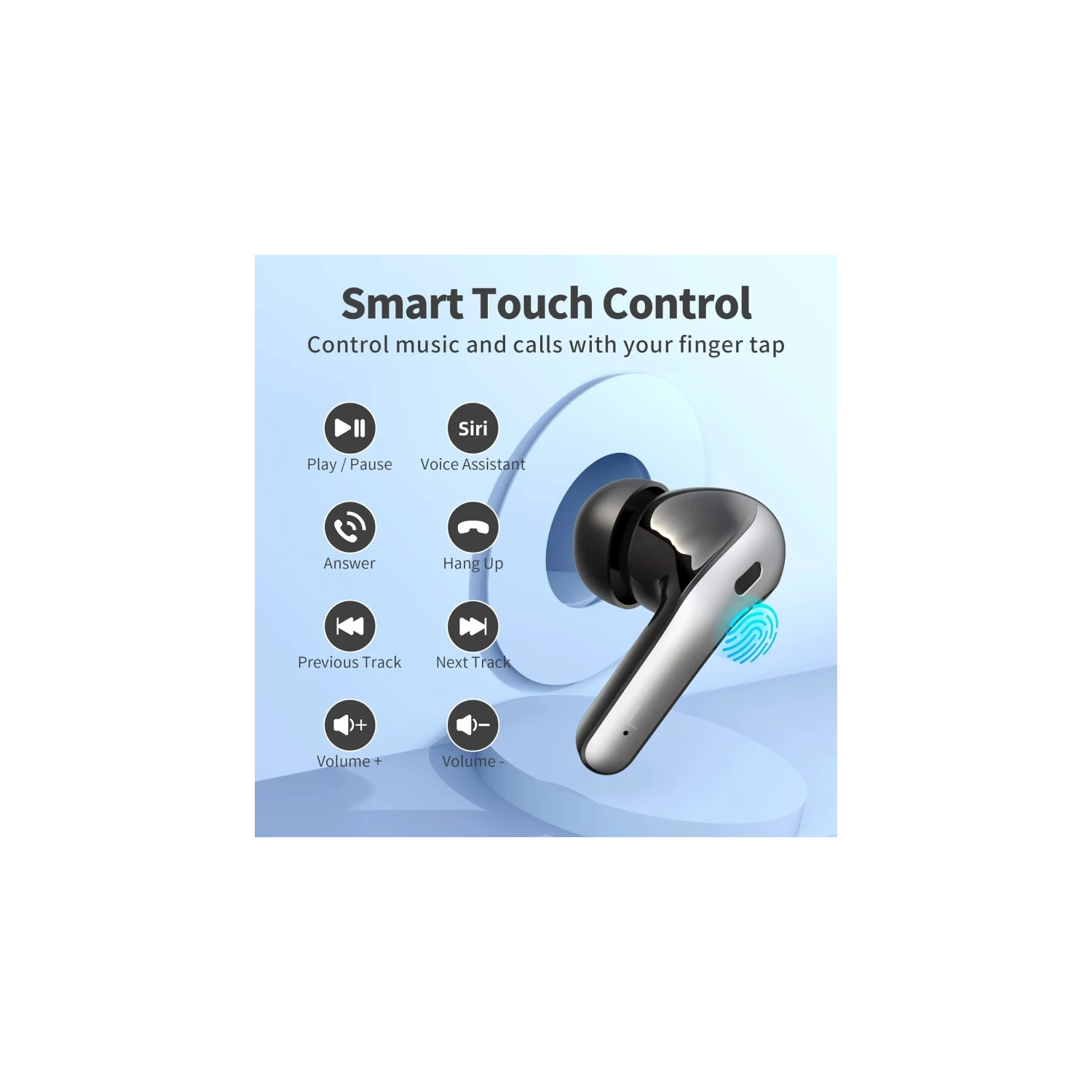 Bluetooth Headphones with 60H Playback, True Wireless Earbuds, LED Power Display, Wireless Charging Case, IPX5 Waterproof, In-Ear Earbuds with Mic -