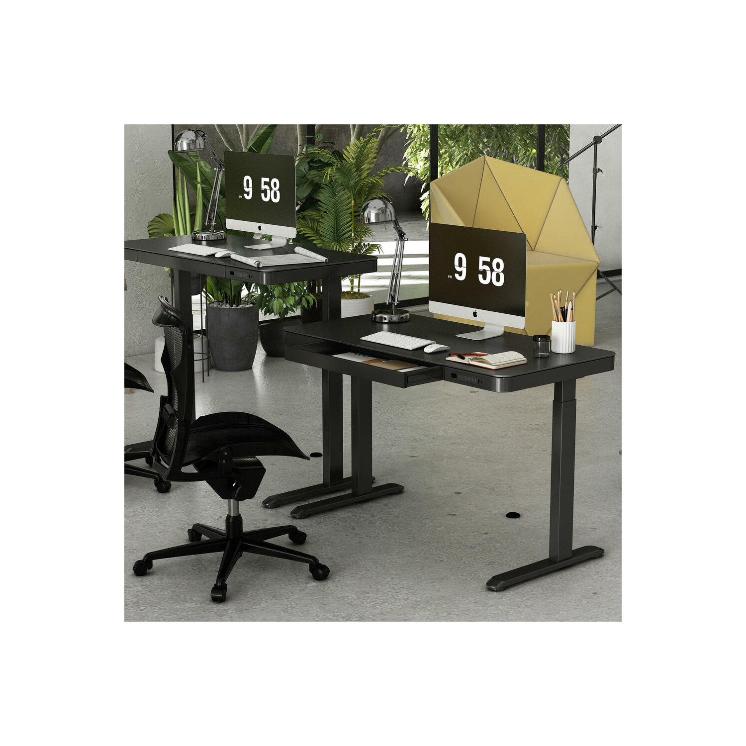 47x24inches Electric Standing Desk, Height Adjustable Sit Stand Computer Desk with Drawer, USB Posts for Home Office