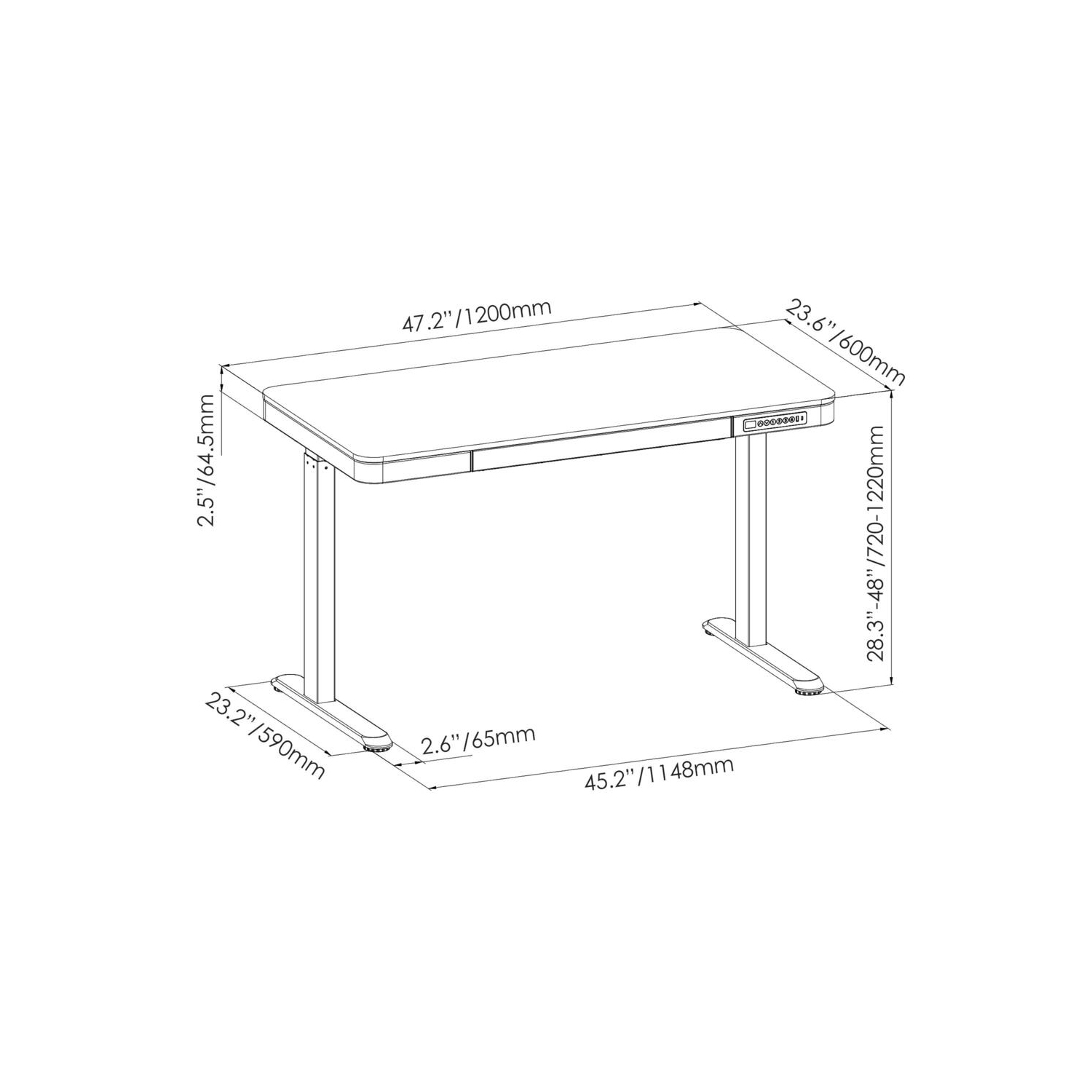 47x24inches Electric Standing Desk, Height Adjustable Sit Stand Computer Desk with Drawer, USB Posts for Home Office