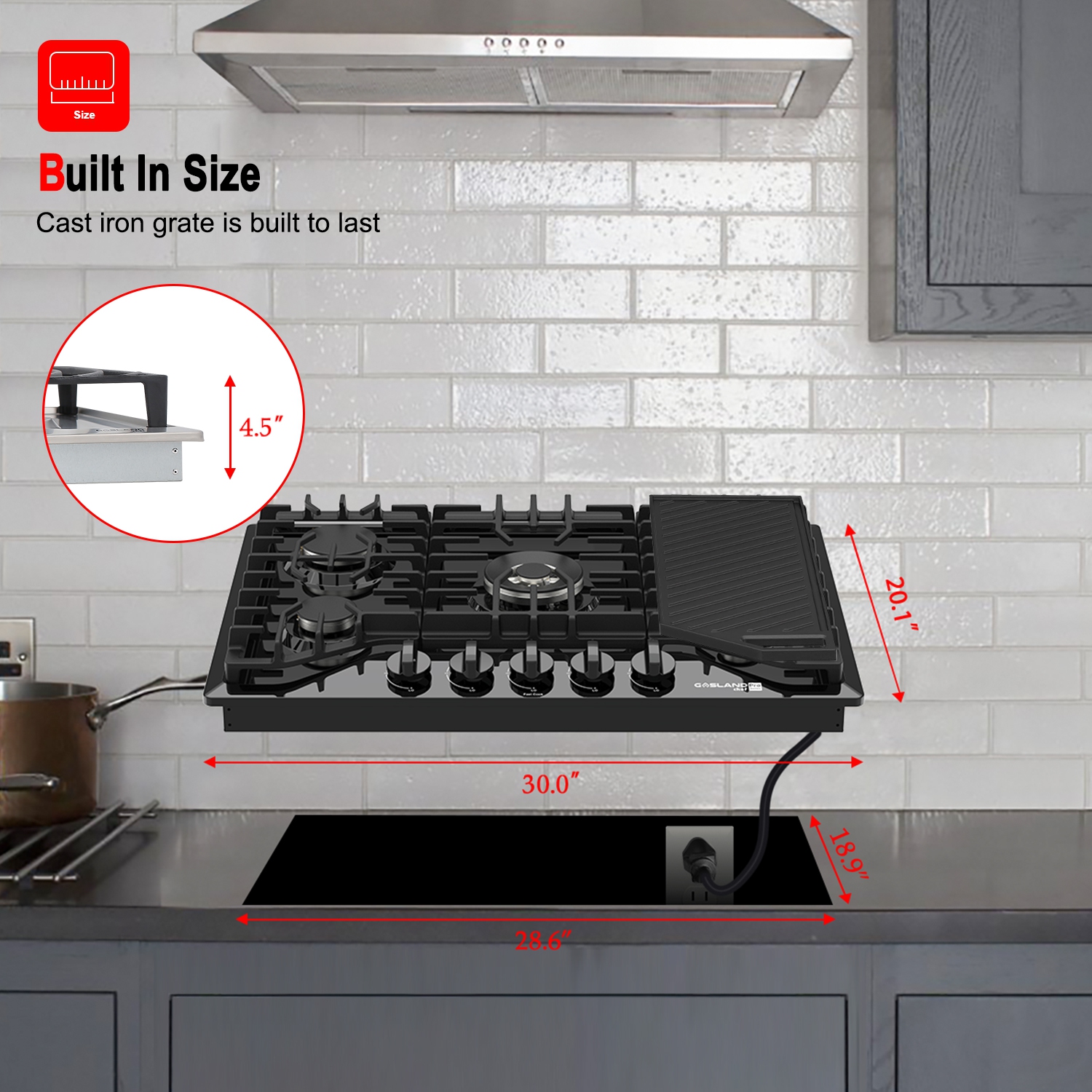 GASLAND 30" 5 Burners NG/LPG Convertible Gas Cooktop, Max 13,000 BTU Burner- Stainless Steels