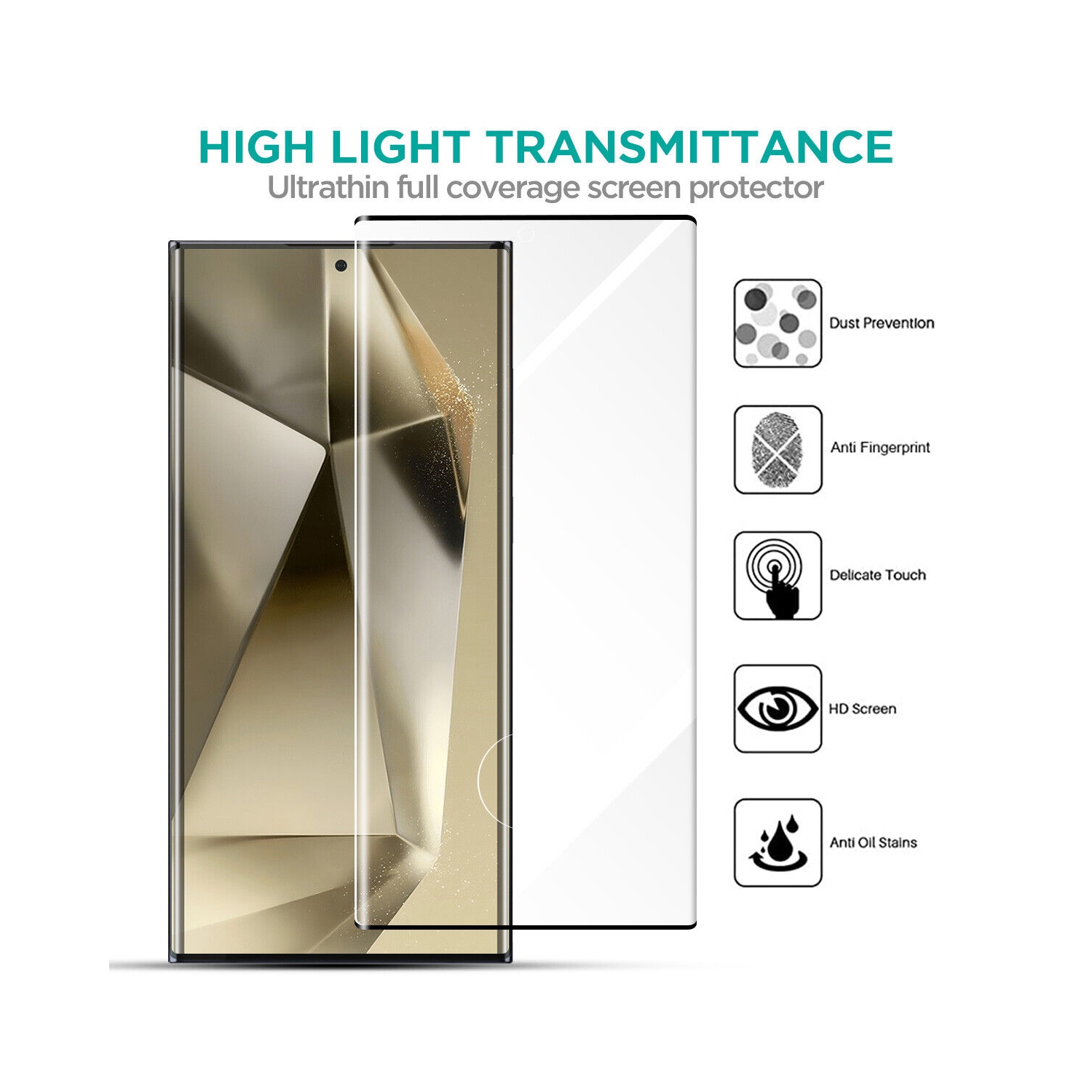 For Samsung Galaxy S24 Ultra Screen Protector Bubble Free Anti-Scratch Anti-Fingerprint 9H HD Black Tempered Glass Screen Protector for Galaxy S24