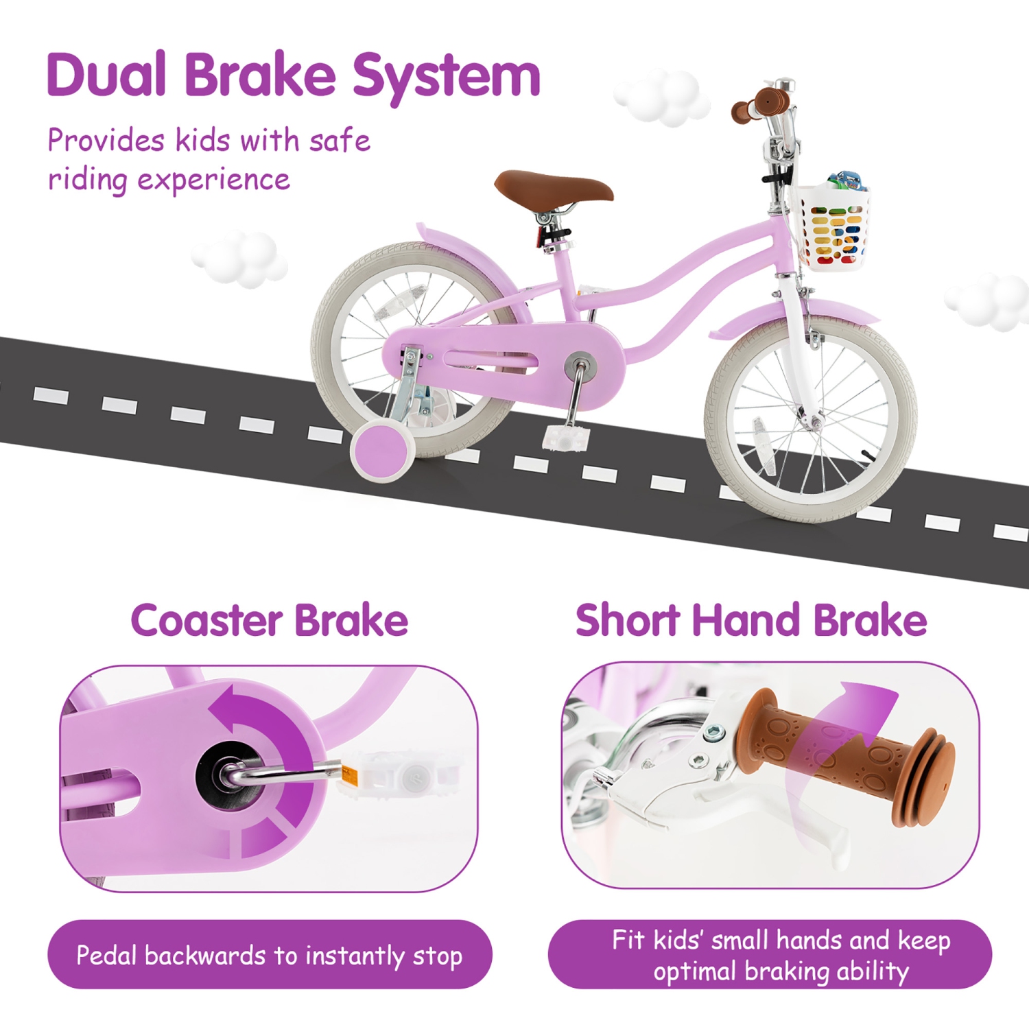 Gymax 16'' Kids Bicycle Children's Training Bicycle w/ Removable Training Wheels & Basket