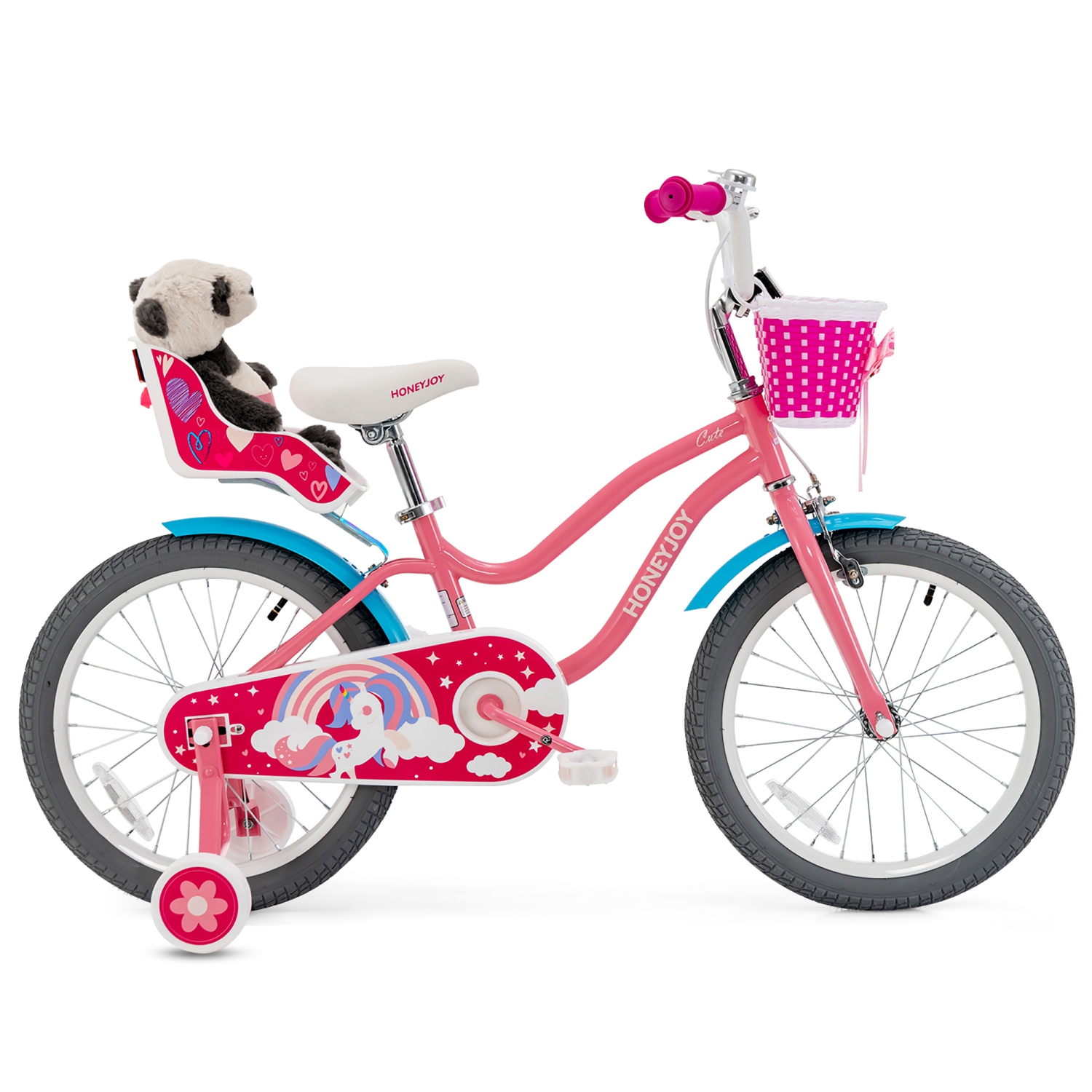 Gymax 18 Inches Kids Bicycle w/ Doll Chair & Basket Kids Bike w/ Training Wheels Pink