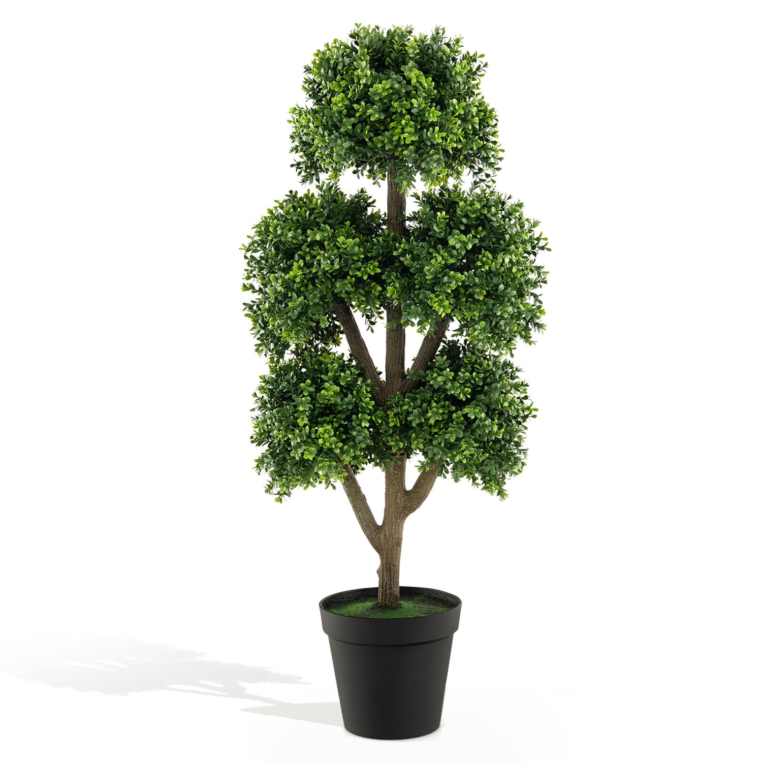 Gymax 45 Inch Artificial Boxwood Topiary Ball Tree Fake 5 Ball Topiary Tree for Home